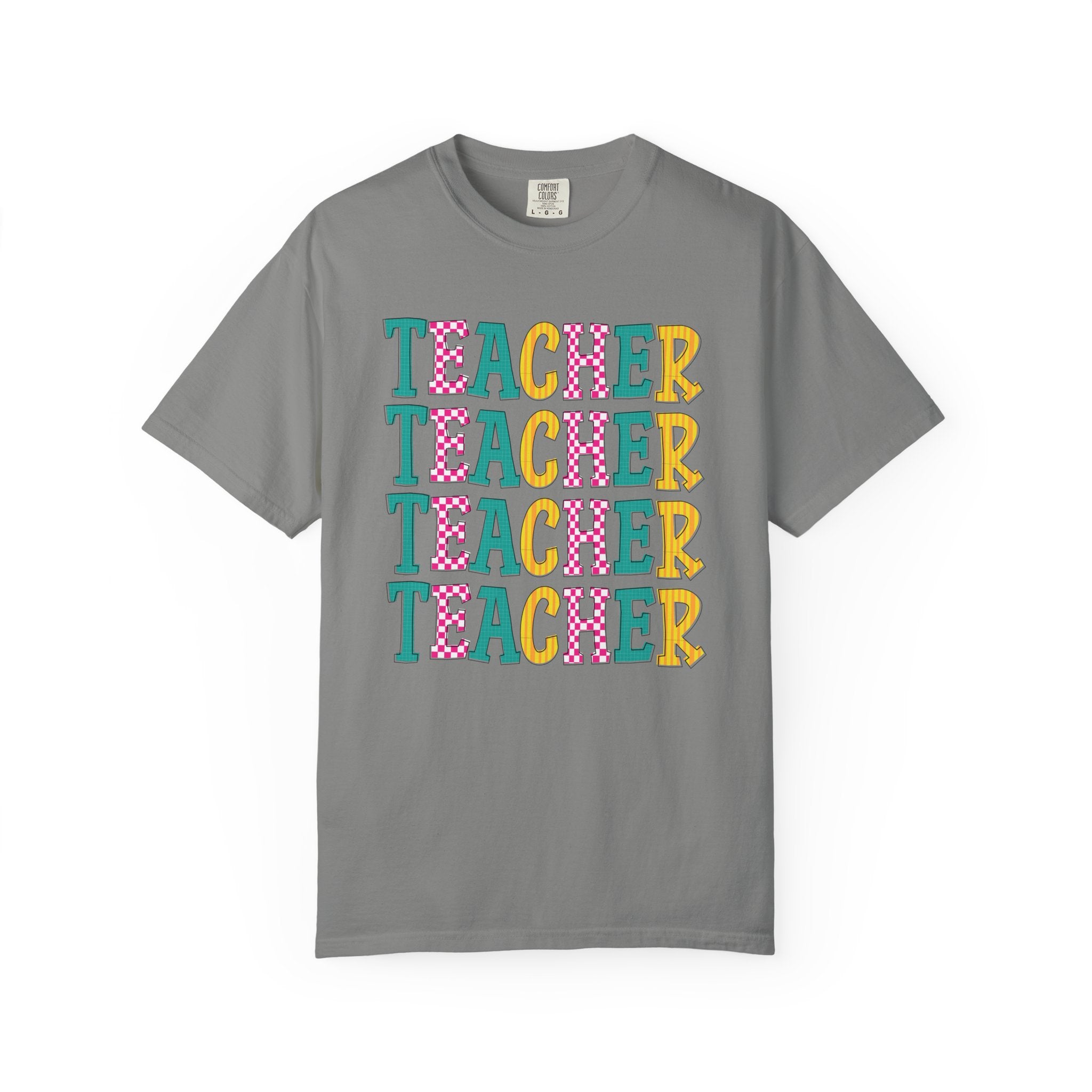 Teacher Repeat Pattern T-Shirt — Colorful Back-to-School Gift