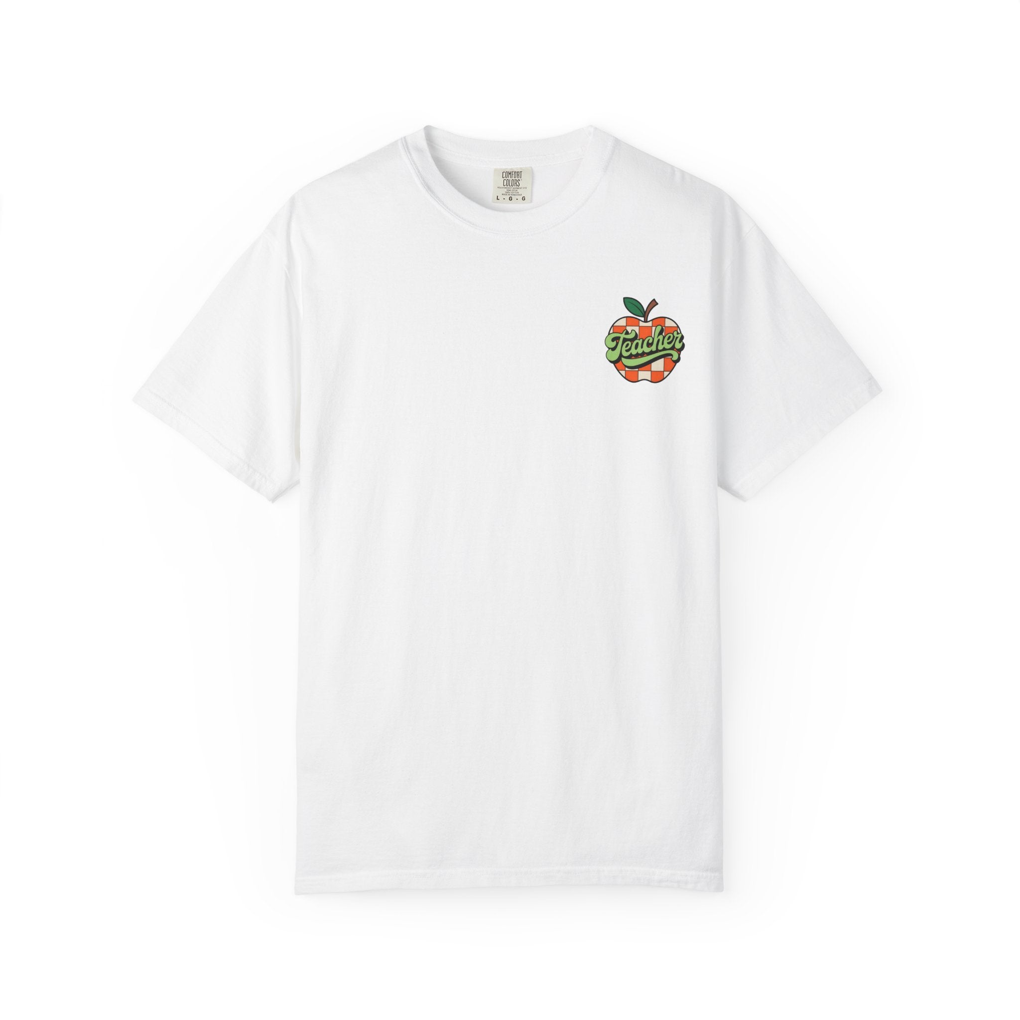 Teacher Apple T‑Shirt — Retro Check Classroom Gift