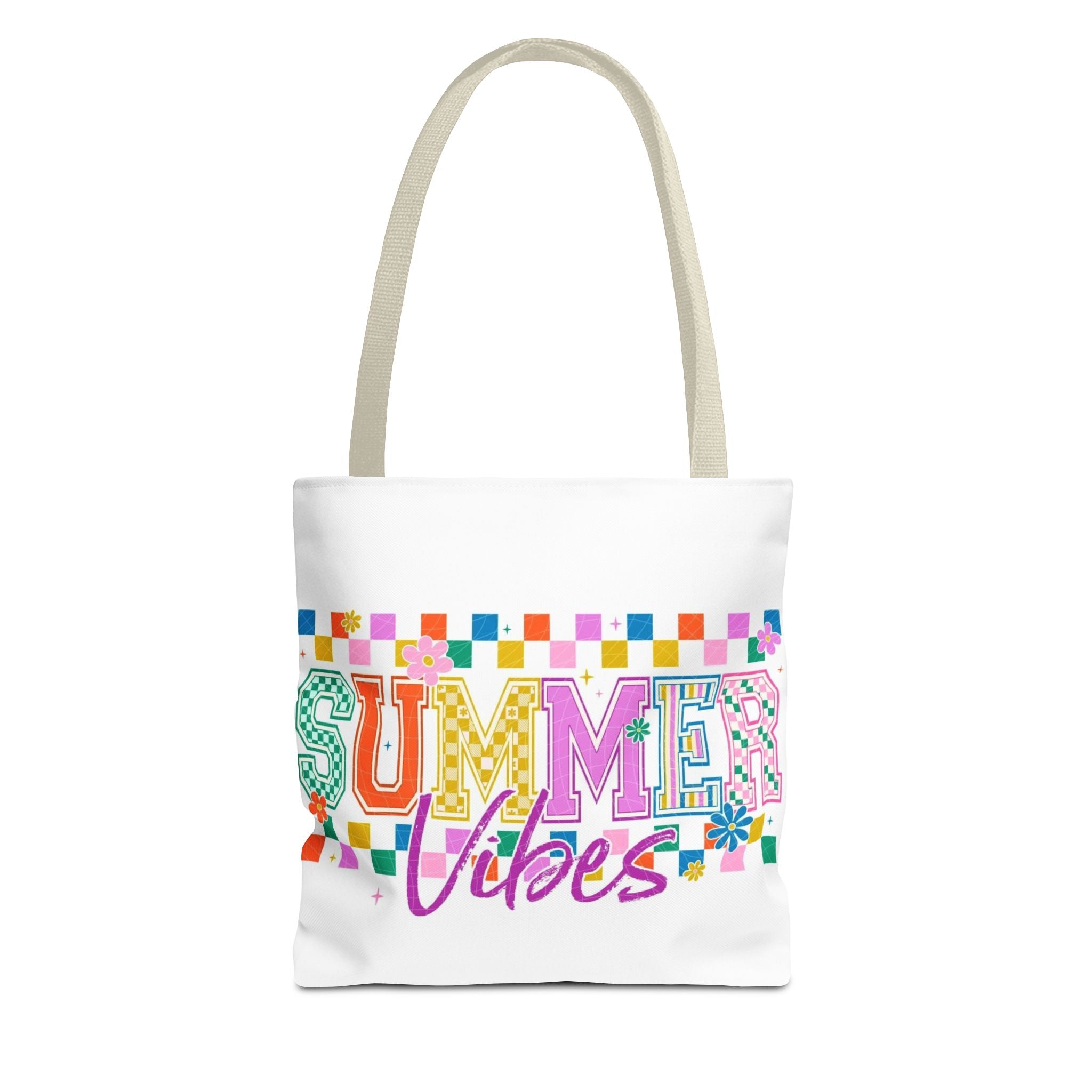 Summer Vibes Tote Bag – Colorful Retro Checkerboard Beach Market Bag