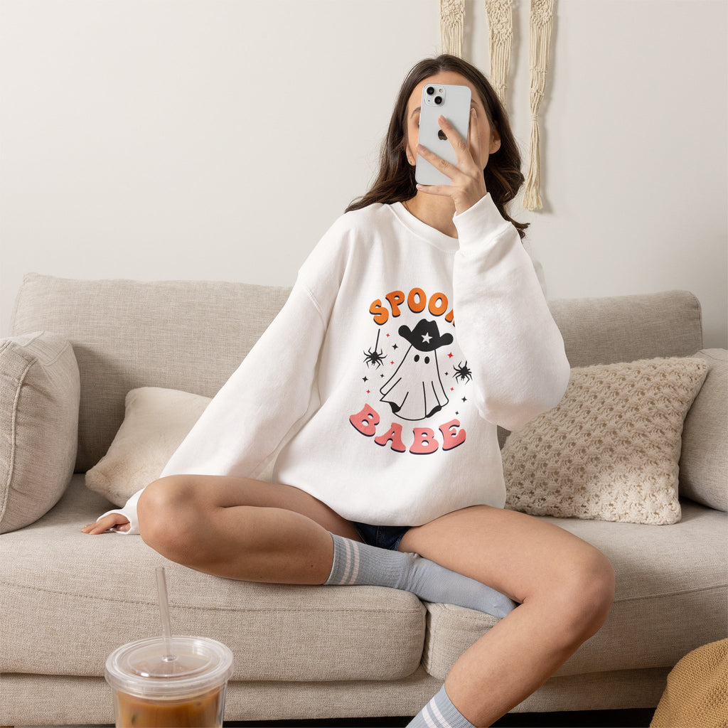 Spooky Babe Crewneck Sweatshirt — Cute Halloween Ghost Pullover