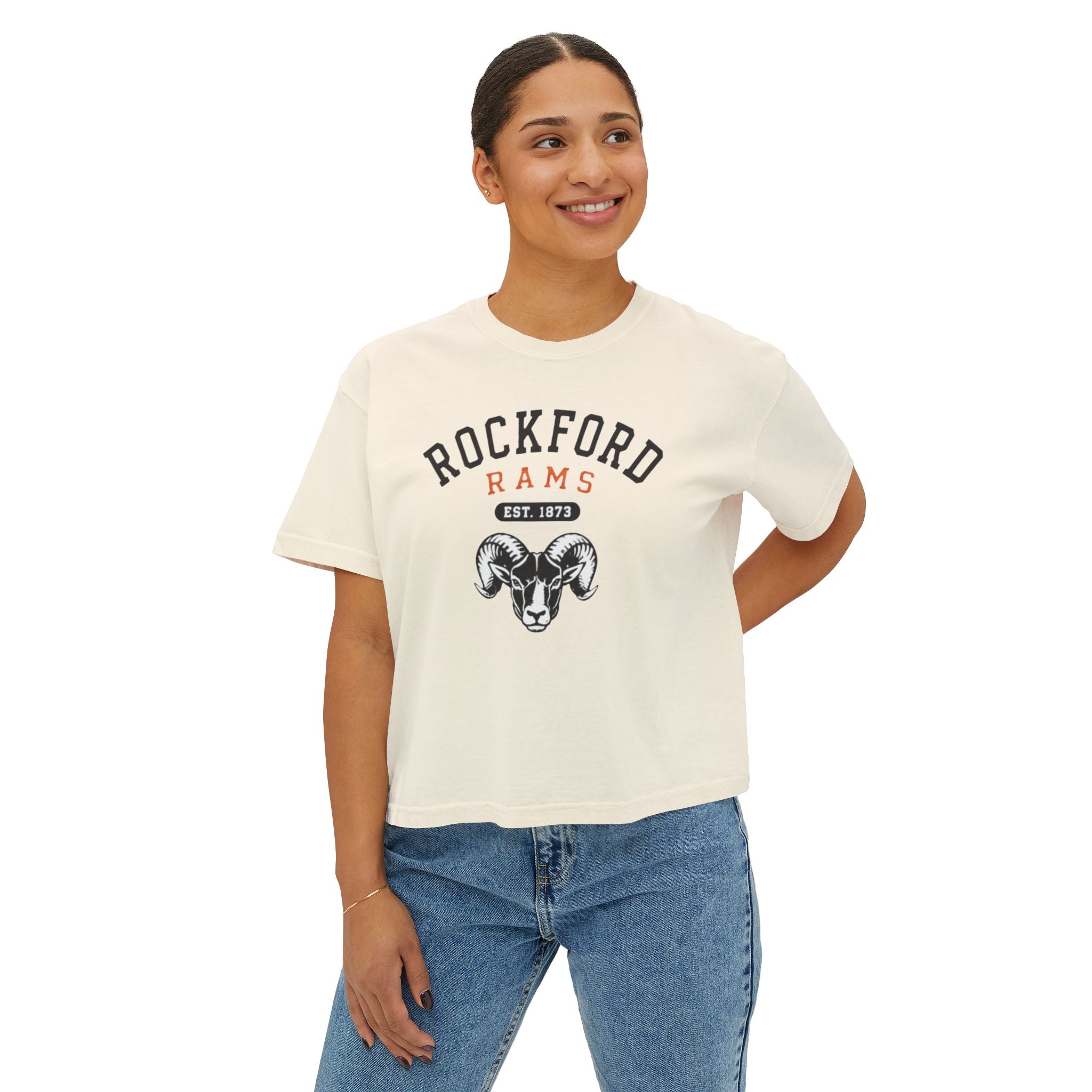 Rockford Rams Cropped Boxy Tee — Vintage Collegiate Ram Logo