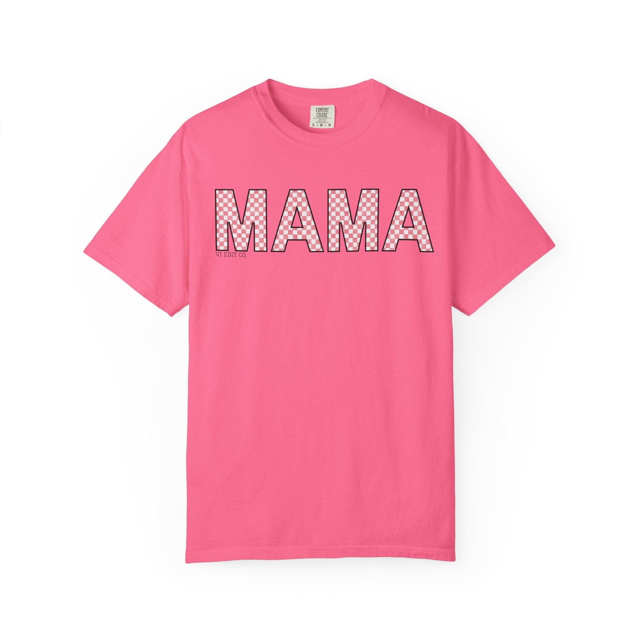 Mama Checkered Letters T-Shirt | Pink Plaid Typography Tee
