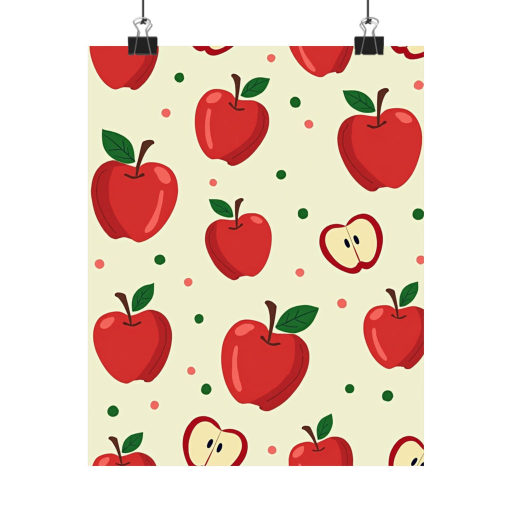 Apple Pattern Matte Poster — Red Apple Kitchen or Classroom Wall Art