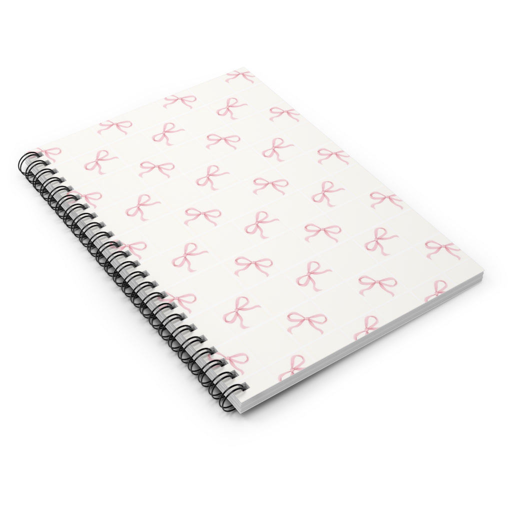 Pink Bow Pattern Spiral Notebook — Ruled Lined Journal for Notes & School