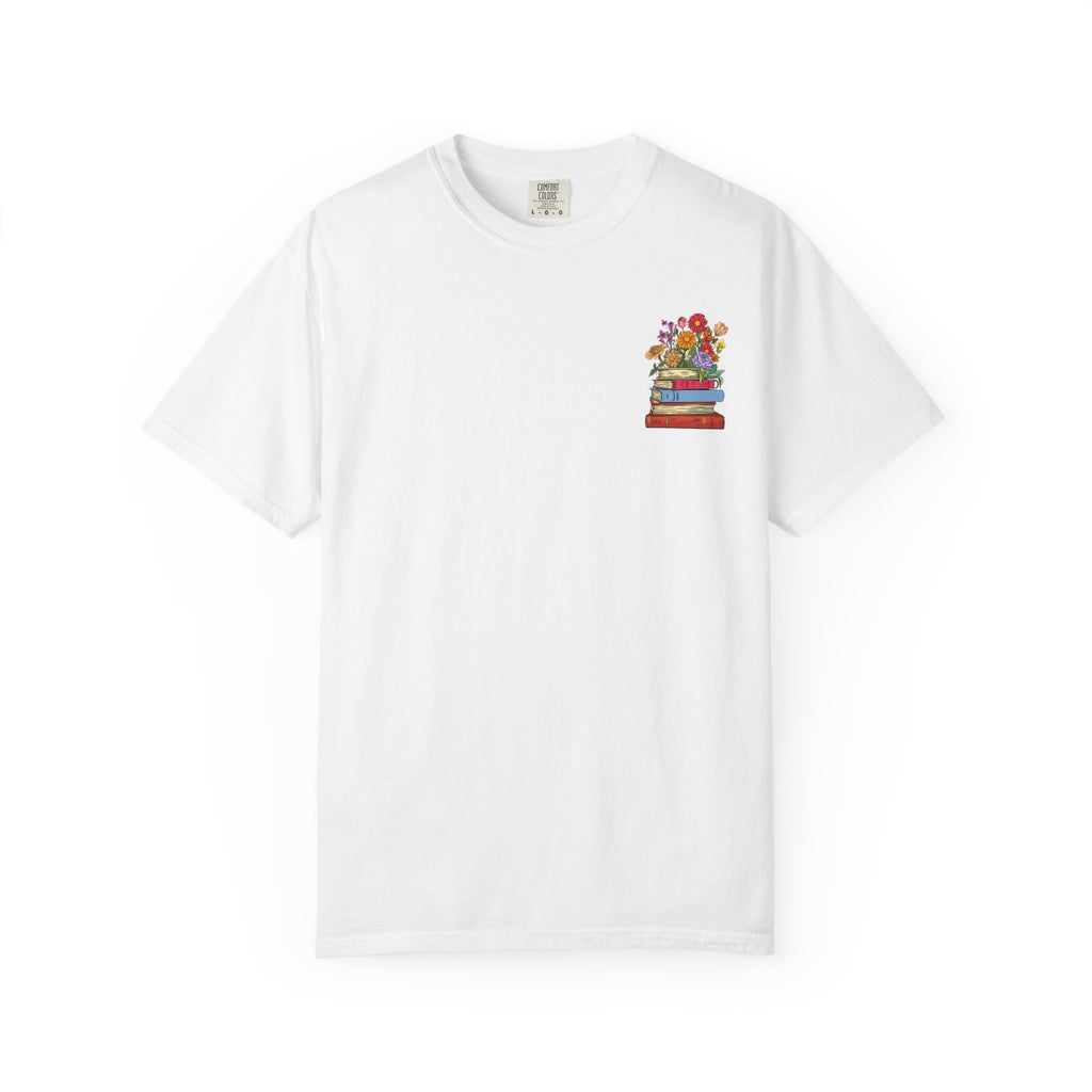 Reading Cozy T-Shirt — Floral Stack of Books Design
