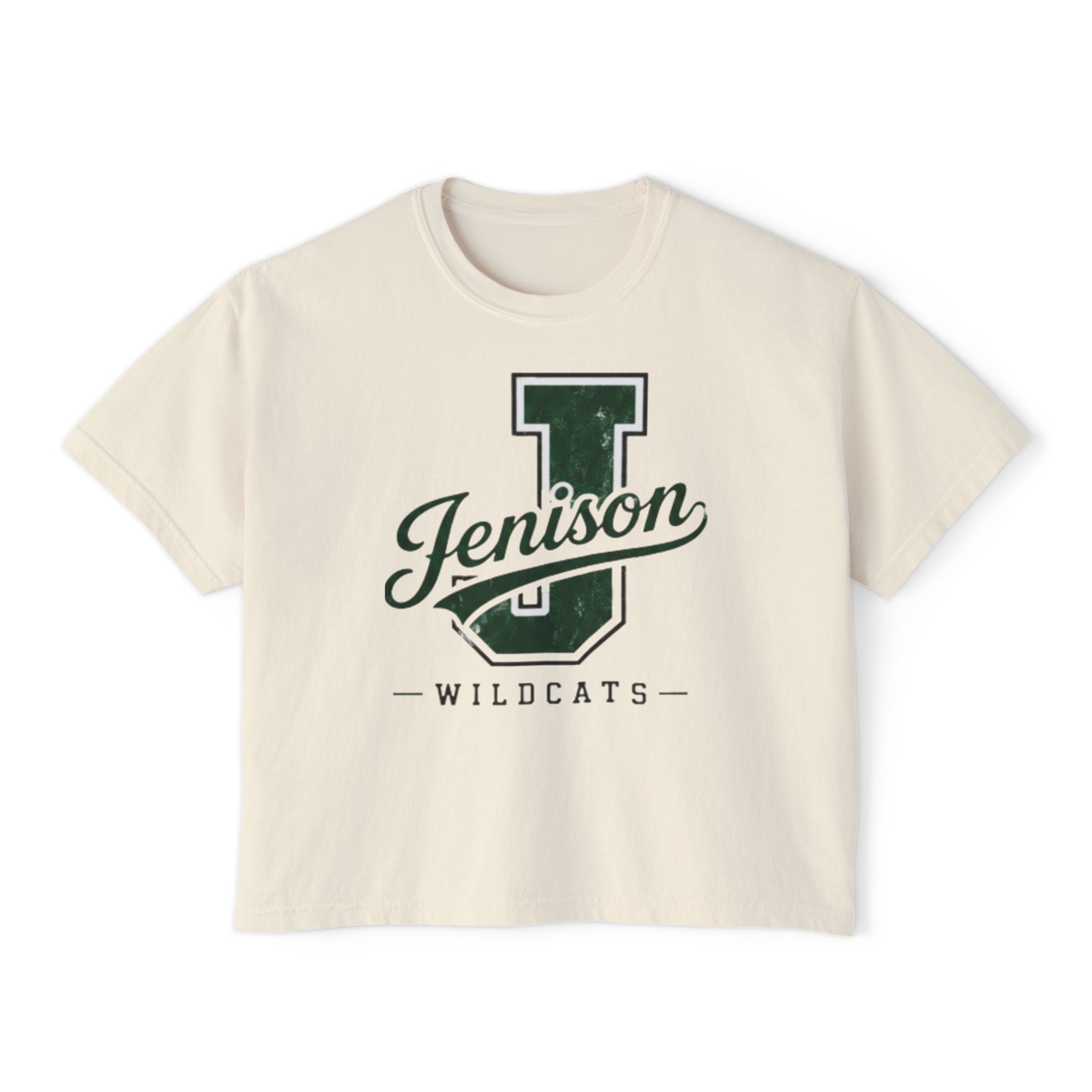 Jenison Wildcats Cropped Boxy Tee — Vintage Script J School Spirit Shirt