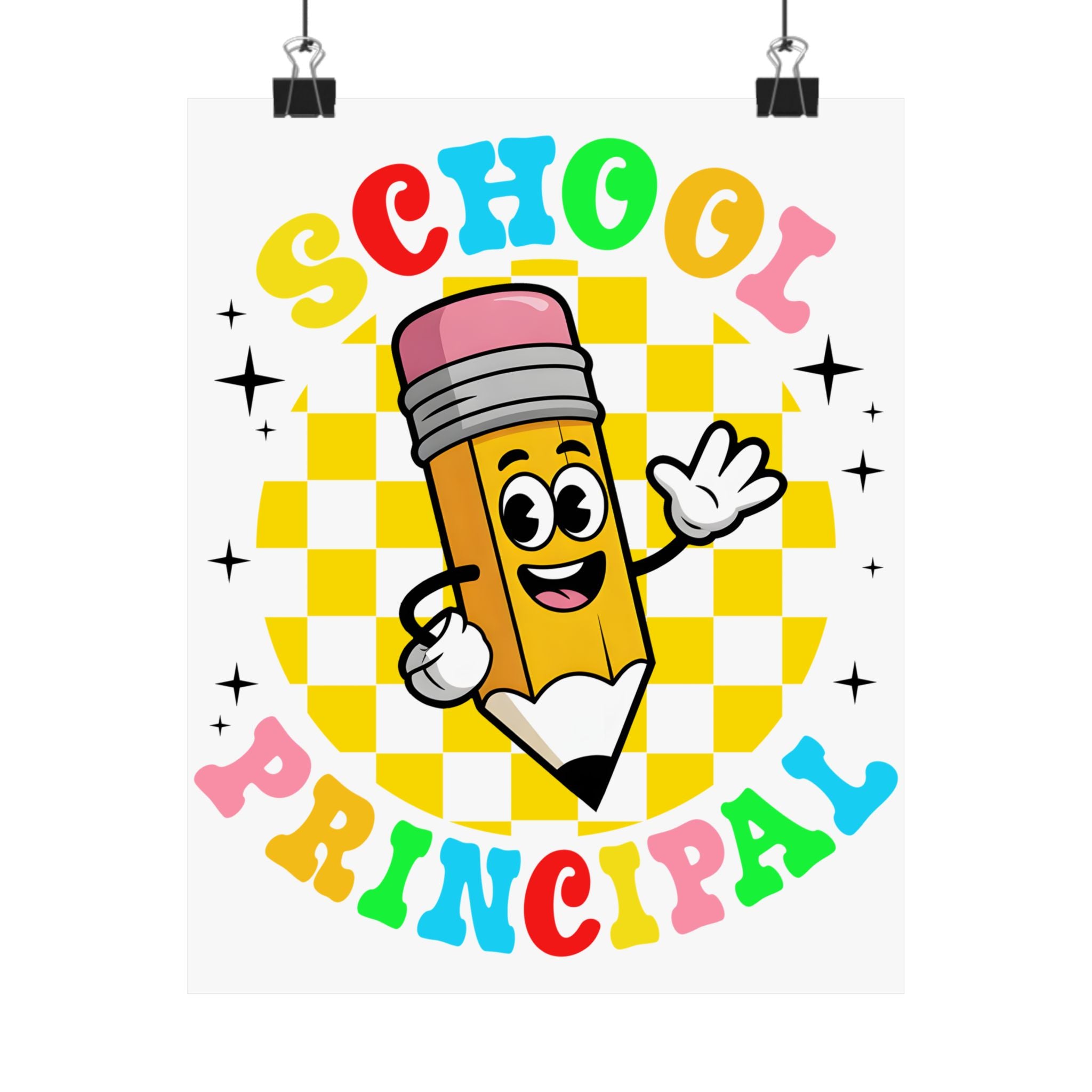 School Principal Poster — Cute Waving Pencil Matte Vertical Print
