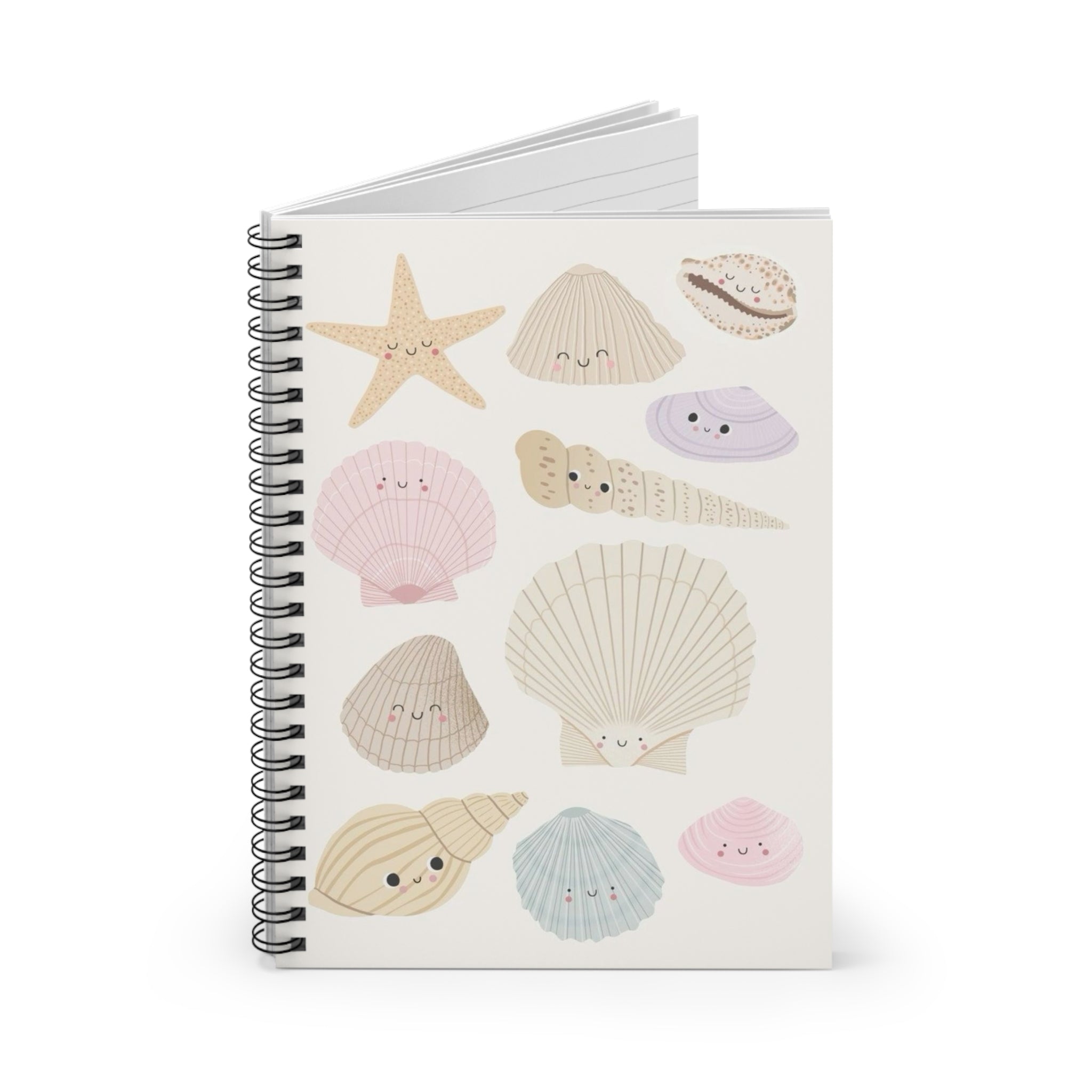 Seashell Friends Spiral Notebook — Cute Kawaii Beach Shells Ruled Journal