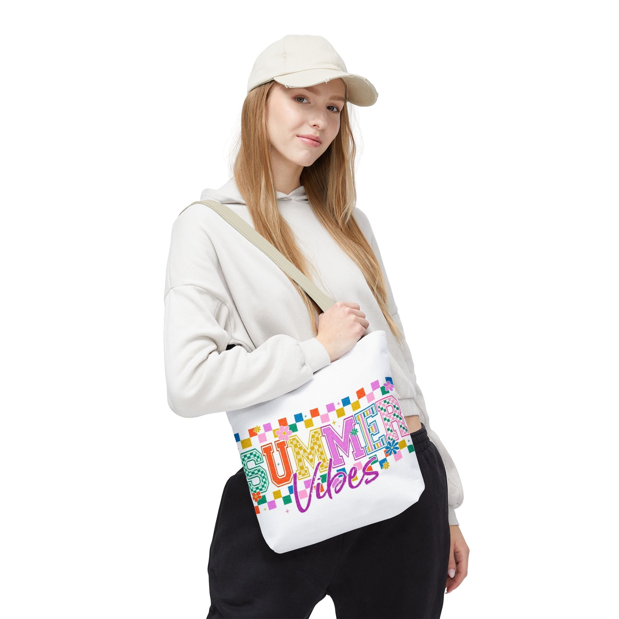 Summer Vibes Tote Bag – Colorful Retro Checkerboard Beach Market Bag