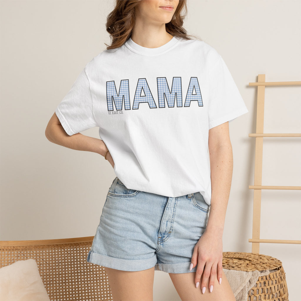 MAMA gingham block letters T-Shirt | mom shirt, mama tee