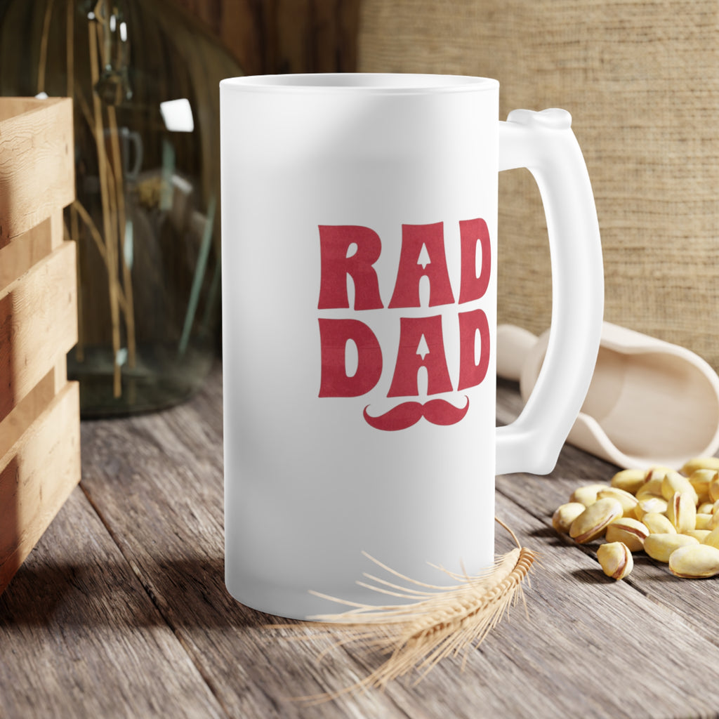Frosted Glass Beer Mug — Retro Red 'Real Dope' Typography Beer Stein