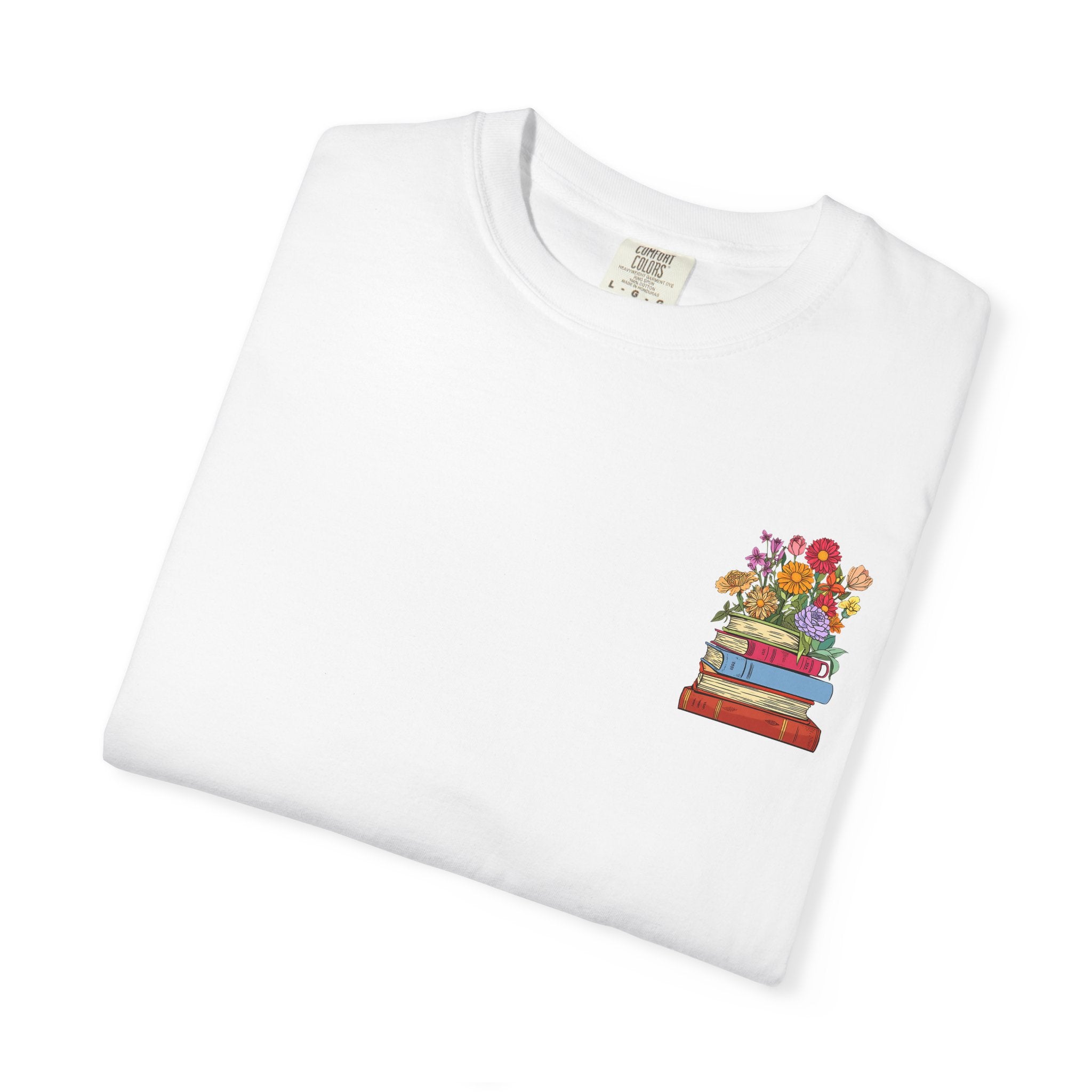 Reading Cozy T-Shirt — Floral Stack of Books Design