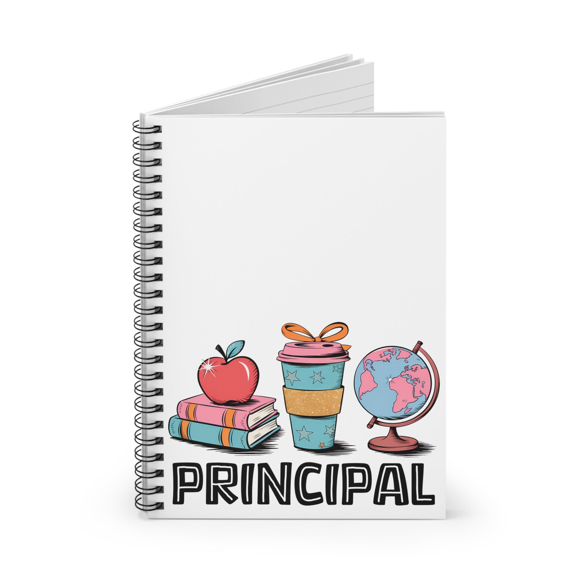 Principal Appreciation Spiral Notebook — Cute School Icons (Apple, Books, Coffee, Globe)
