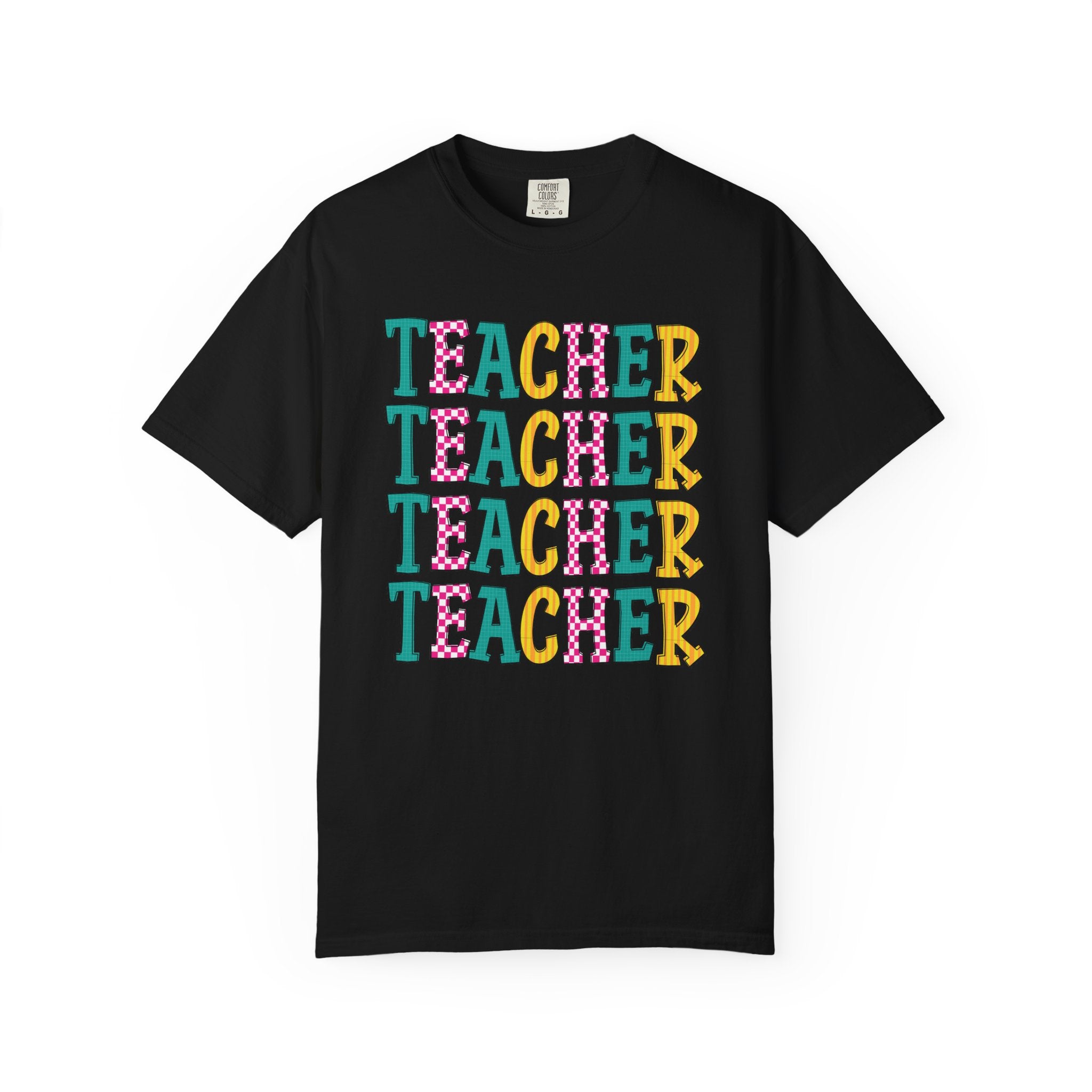 Teacher Repeat Pattern T-Shirt — Colorful Back-to-School Gift