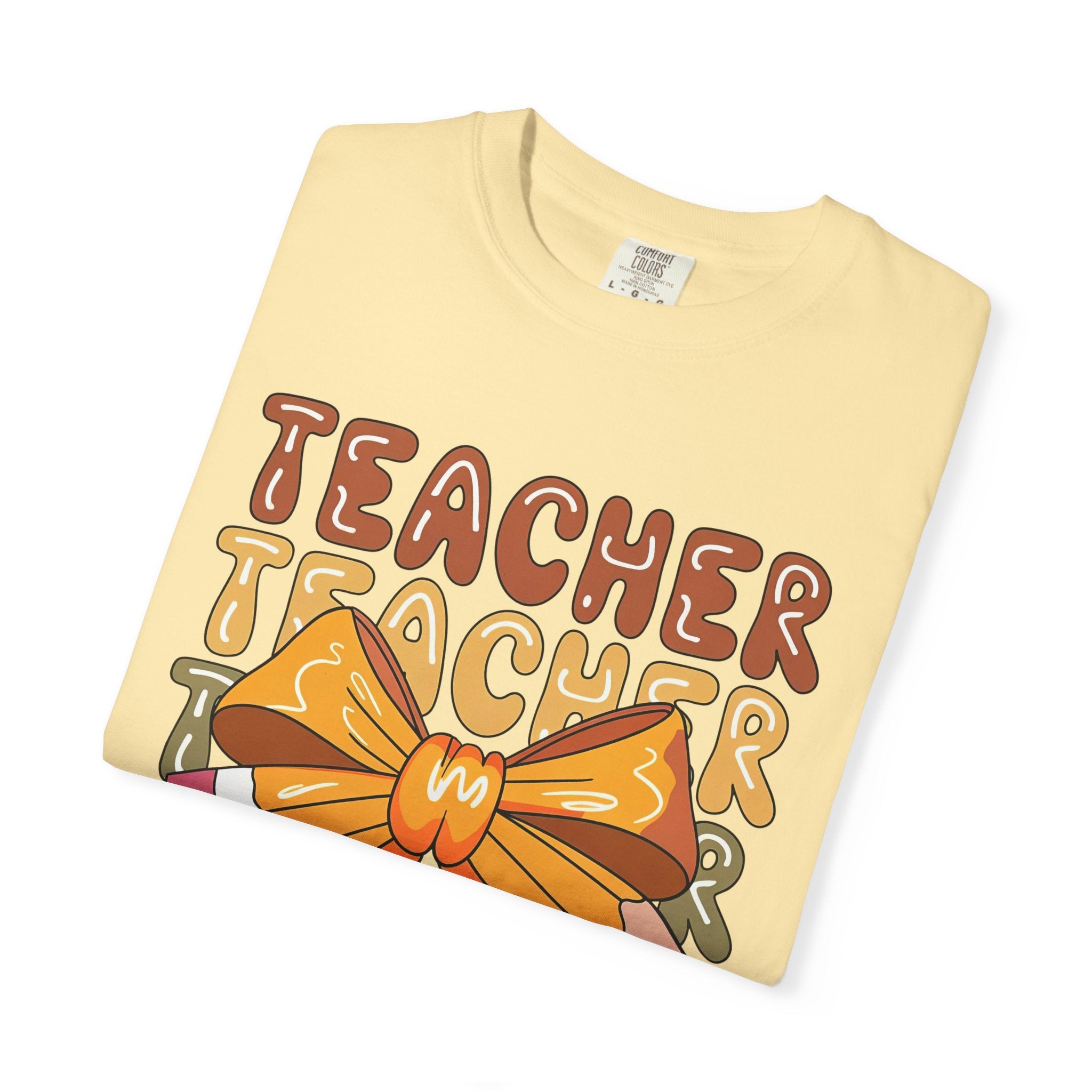 Teacher Bow Graphic T-Shirt — Cute Pencil & Ribbon Teacher Shirt for Educators