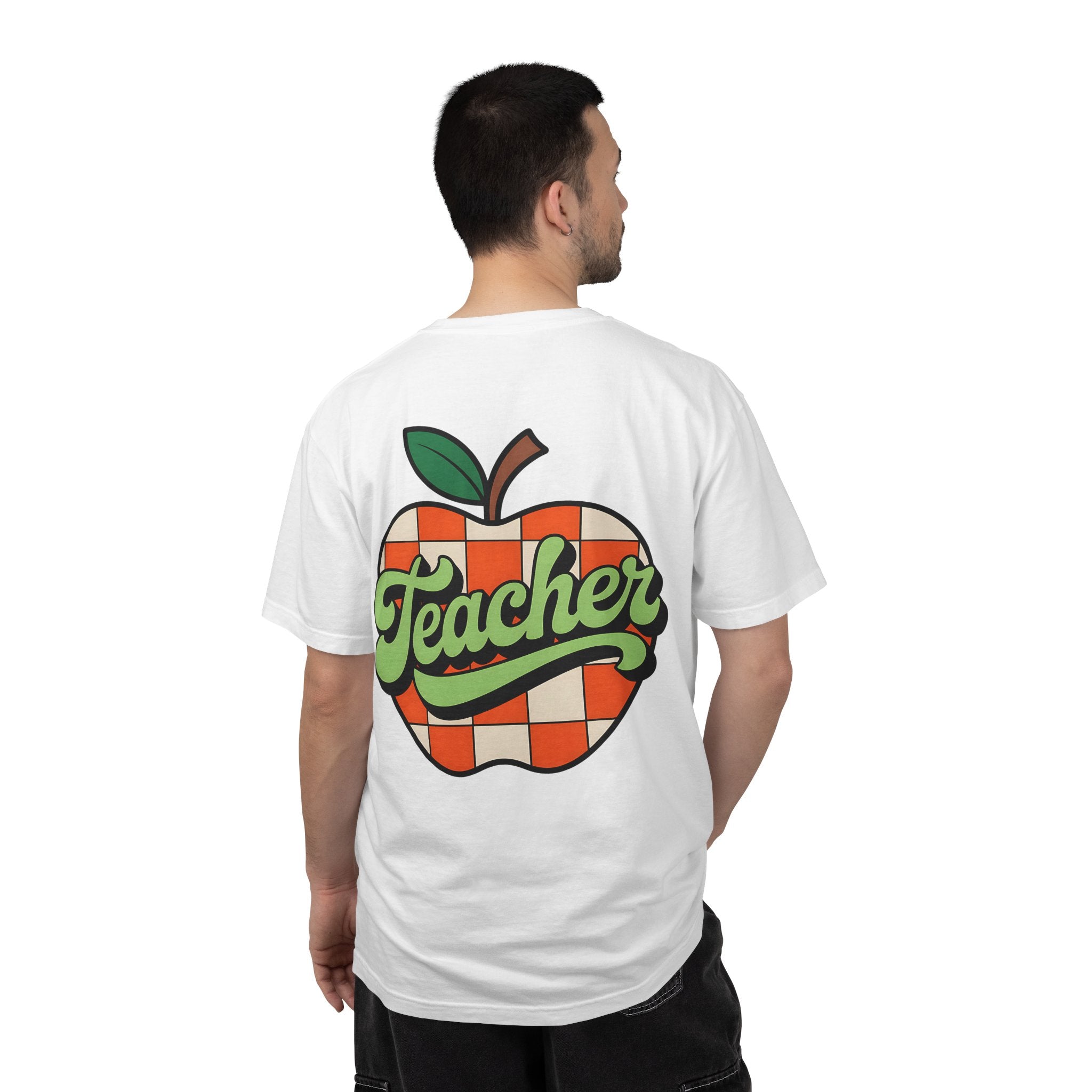Teacher Apple T‑Shirt — Retro Check Classroom Gift