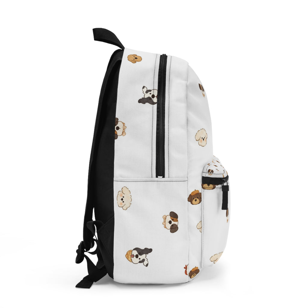 Cute Puppy Faces Backpack – White Dog Pattern School & Travel Bag