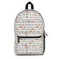 Kids' White Mini Vehicles Backpack — Cute Cars, Trucks & Bikes Print