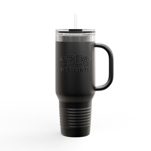 2026 Graduate 40oz Insulated Travel Mug — Large Stainless Tumbler with Straw & Handle