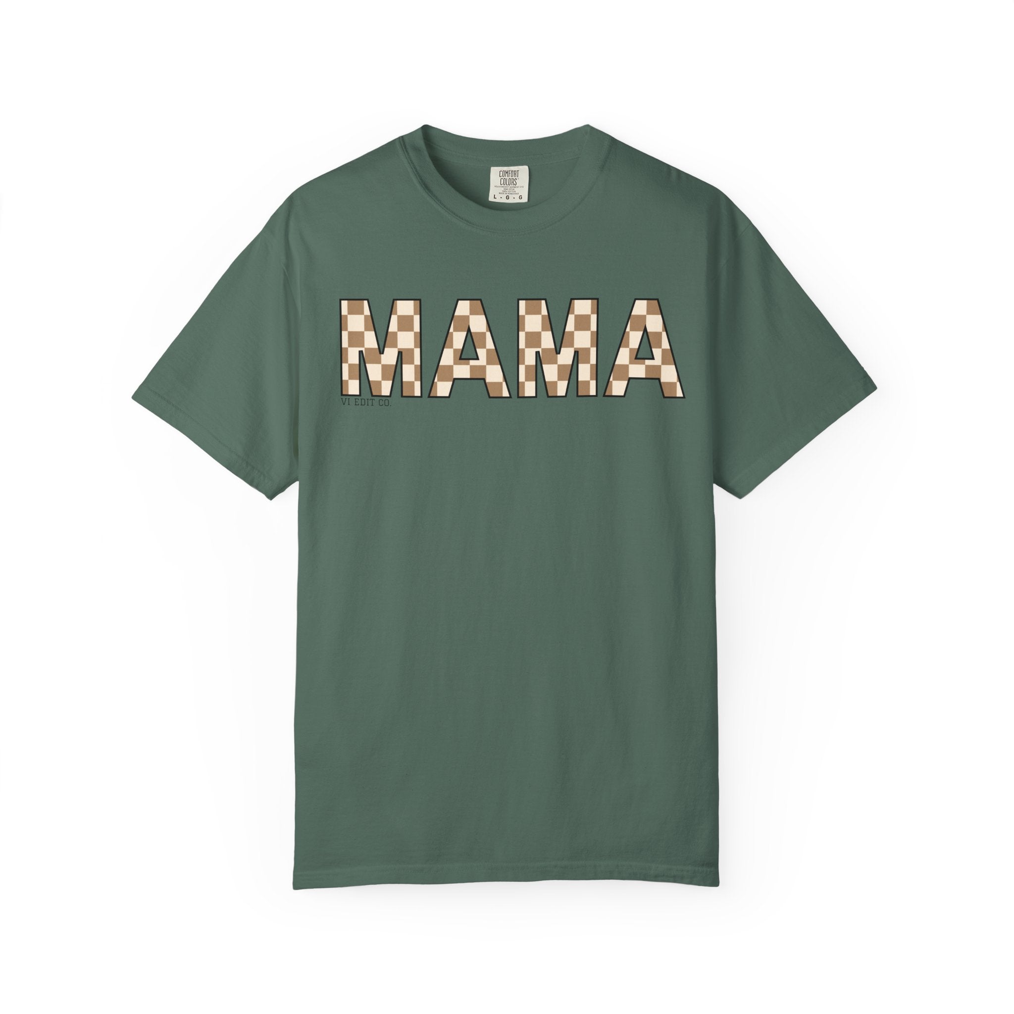Mama Checkerboard T-Shirt | Mom Typography Tee, Neutral Plaid Letters