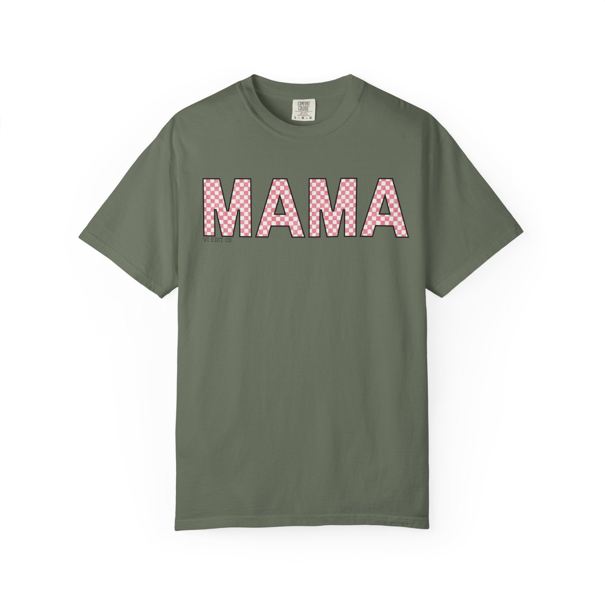 Mama Checkered Letters T-Shirt | Pink Plaid Typography Tee