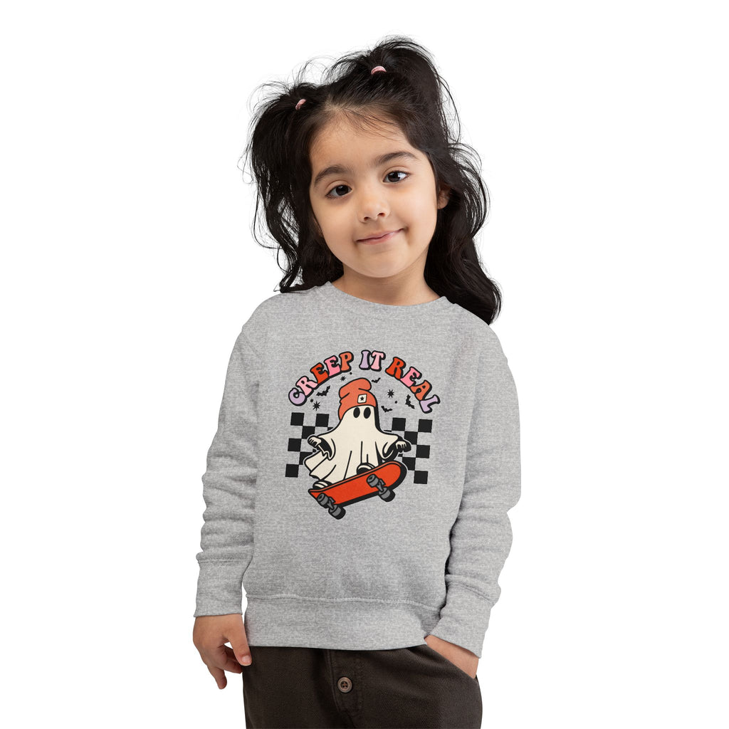 Toddler Sweatshirt — "Creep It Real" Skate Ghost Graphic Kids Pullover