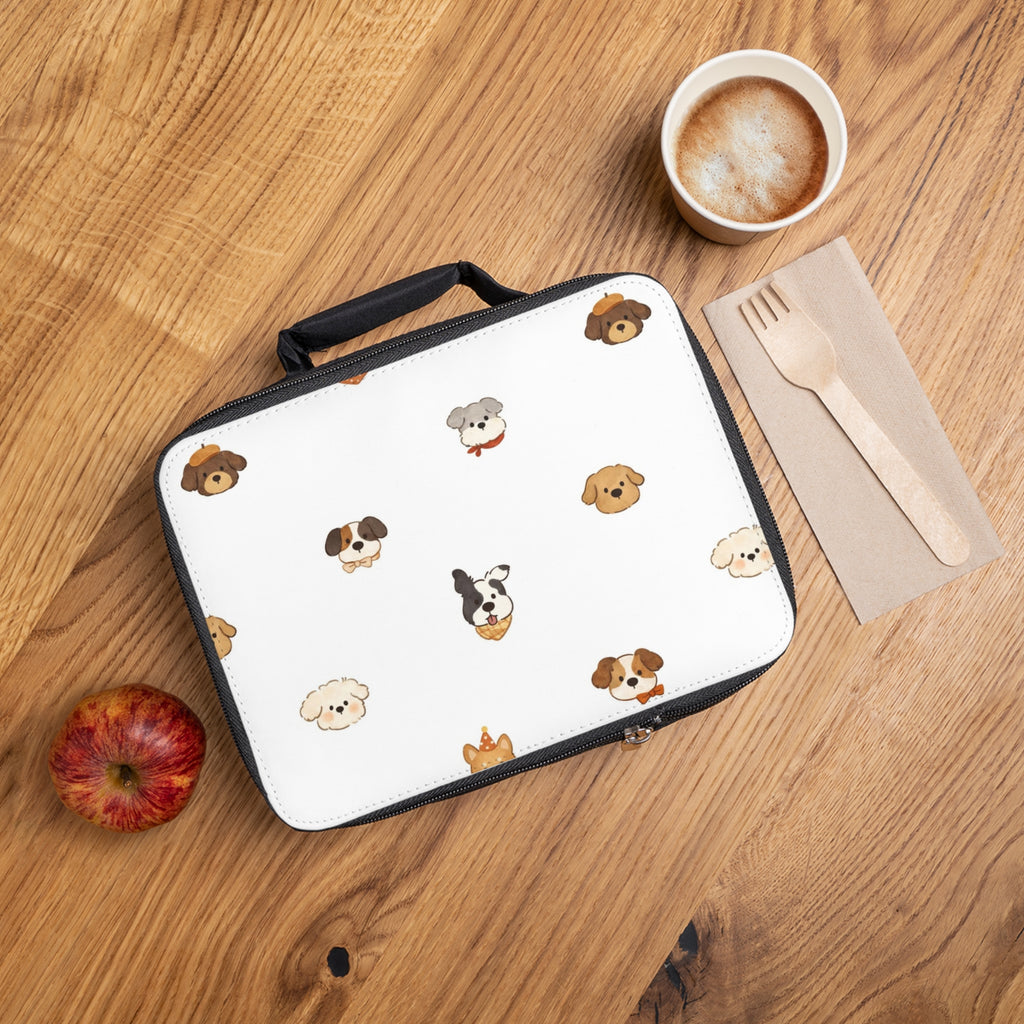 Cute Puppy Faces Lunch Bag — Insulated Kids Lunchbox with Dog Pattern