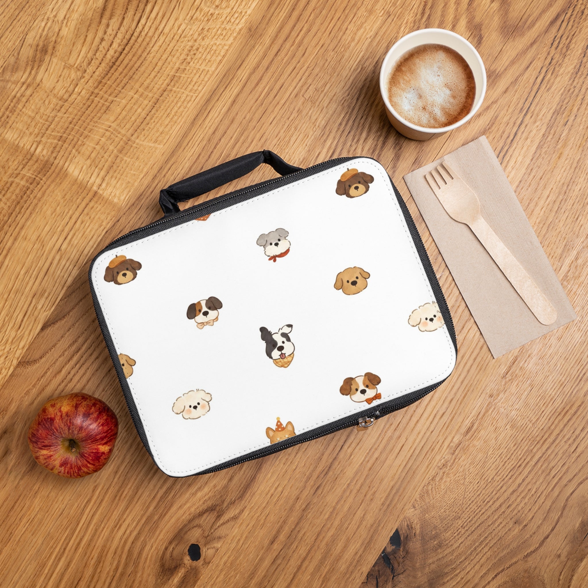 Cute Puppy Faces Lunch Bag — Insulated Kids Lunchbox with Dog Pattern