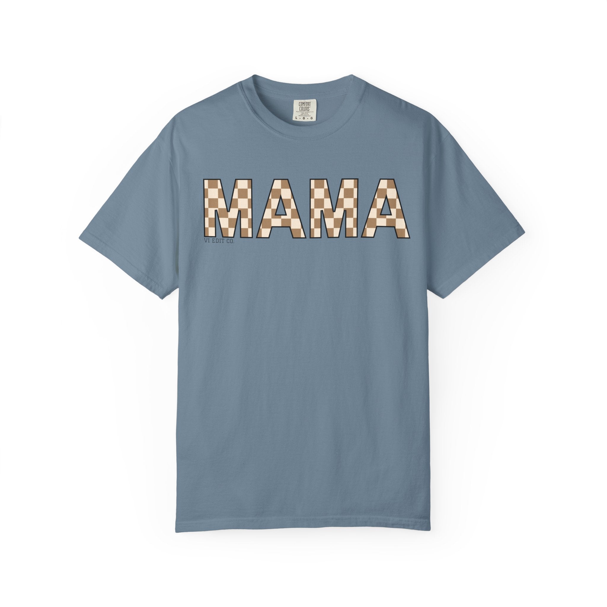 Mama Checkerboard T-Shirt | Mom Typography Tee, Neutral Plaid Letters