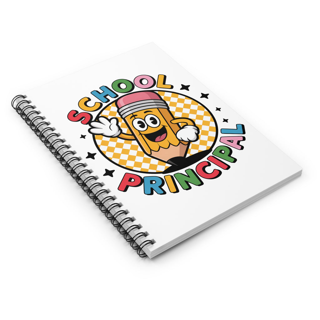 School Principal Spiral Notebook — Cute Cartoon Pencil Design, Ruled Journal for Teachers & Administrators
