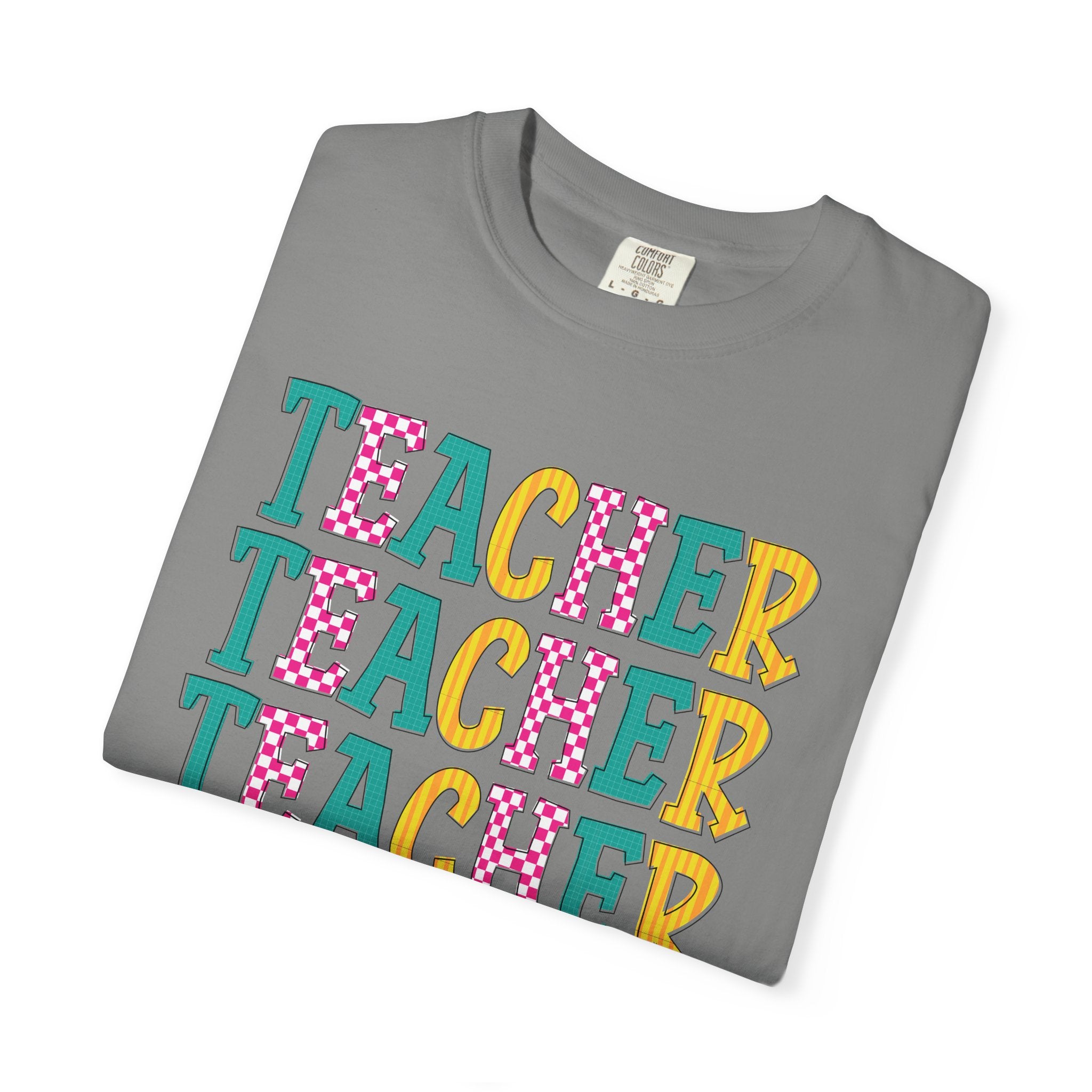 Teacher Repeat Pattern T-Shirt — Colorful Back-to-School Gift