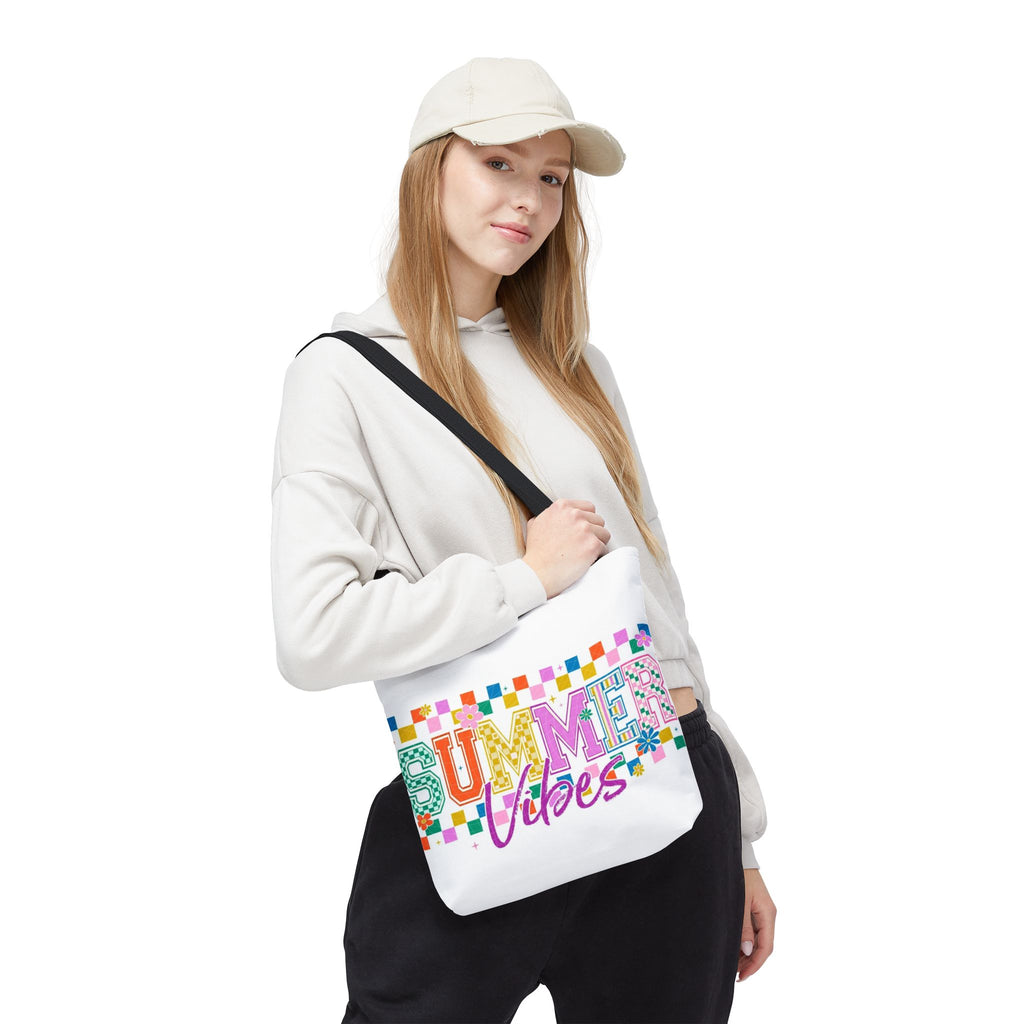 Summer Vibes Tote Bag – Colorful Retro Checkerboard Beach Market Bag