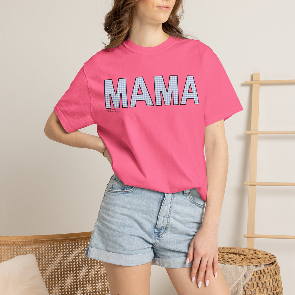 MAMA gingham block letters T-Shirt | mom shirt, mama tee