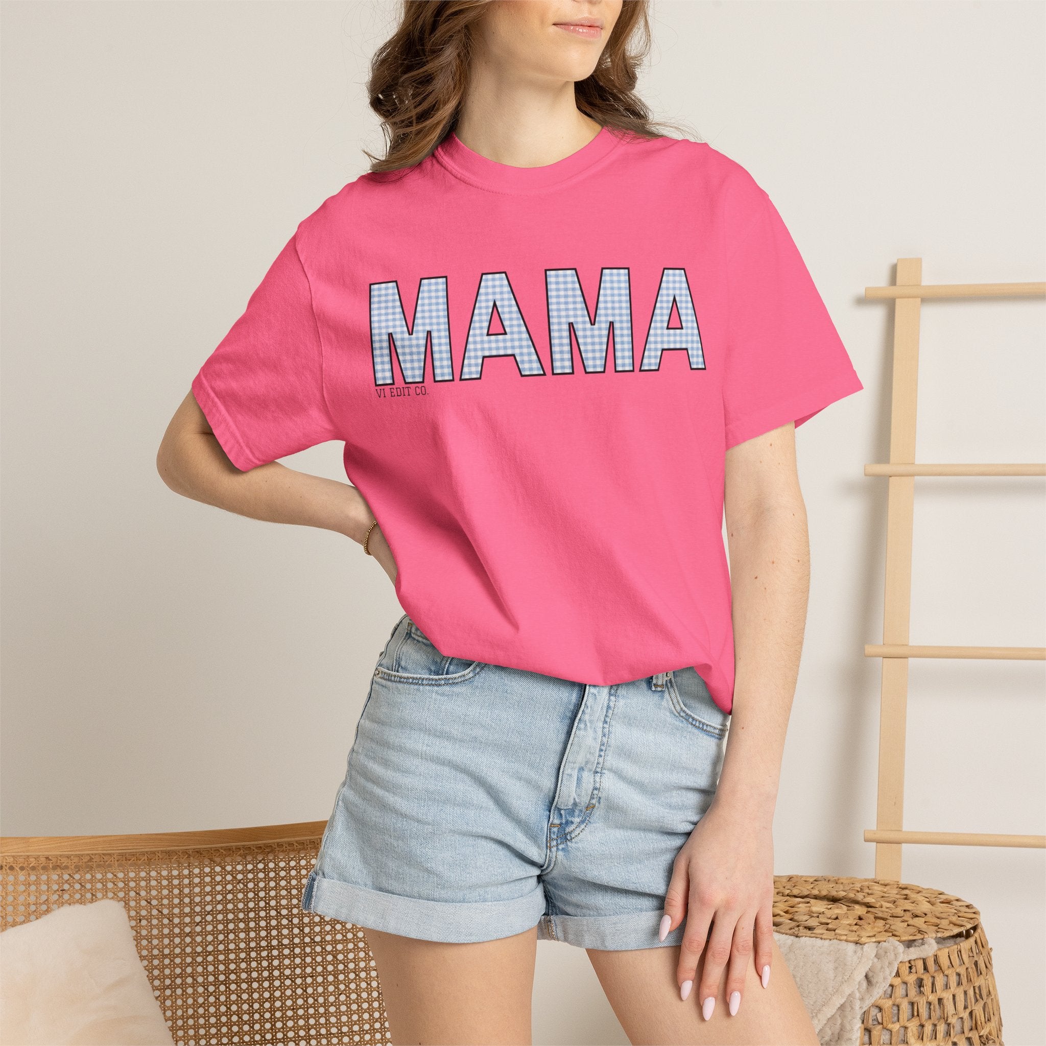 MAMA gingham block letters T-Shirt | mom shirt, mama tee