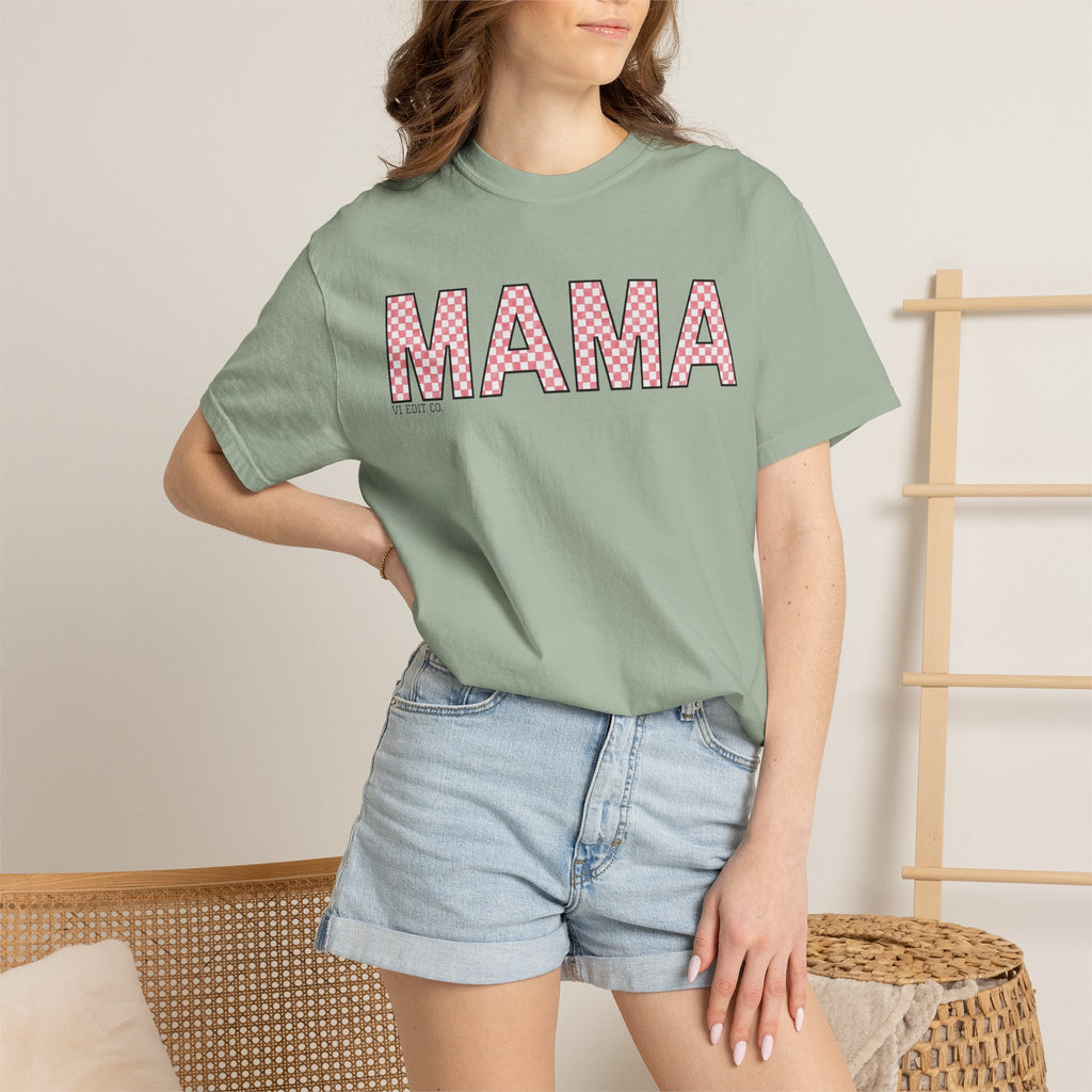 Mama Checkered Letters T-Shirt | Pink Plaid Typography Tee