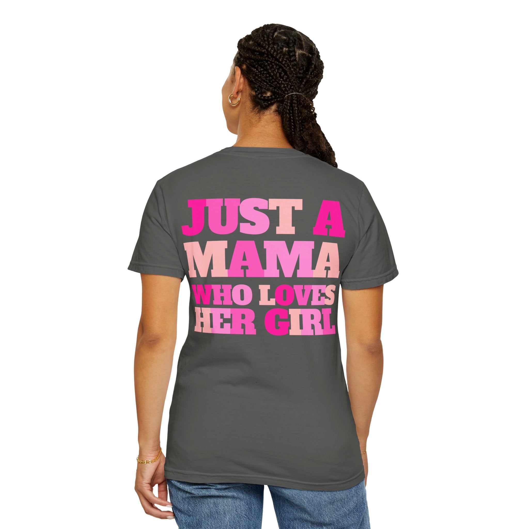 T‑Shirt — "Just a Mama Who Loves Her Girl" Pink Checker Smiley Tee