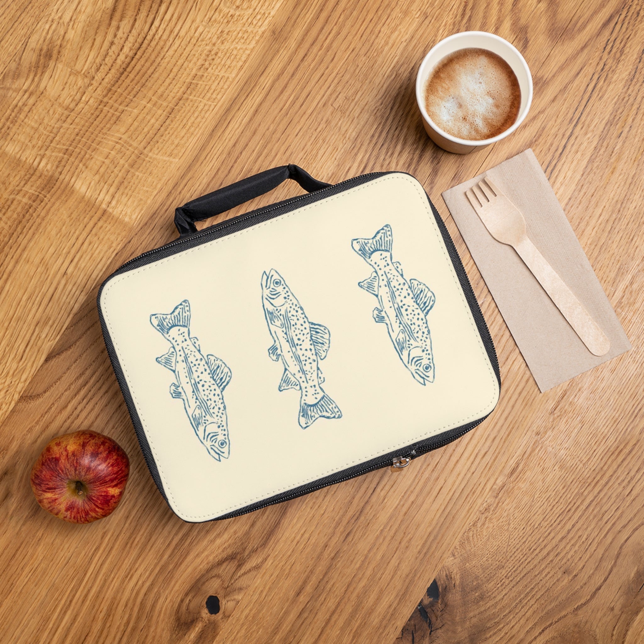Fish Pattern Lunch Bag — Vintage Blue Trout Insulated Lunchbox