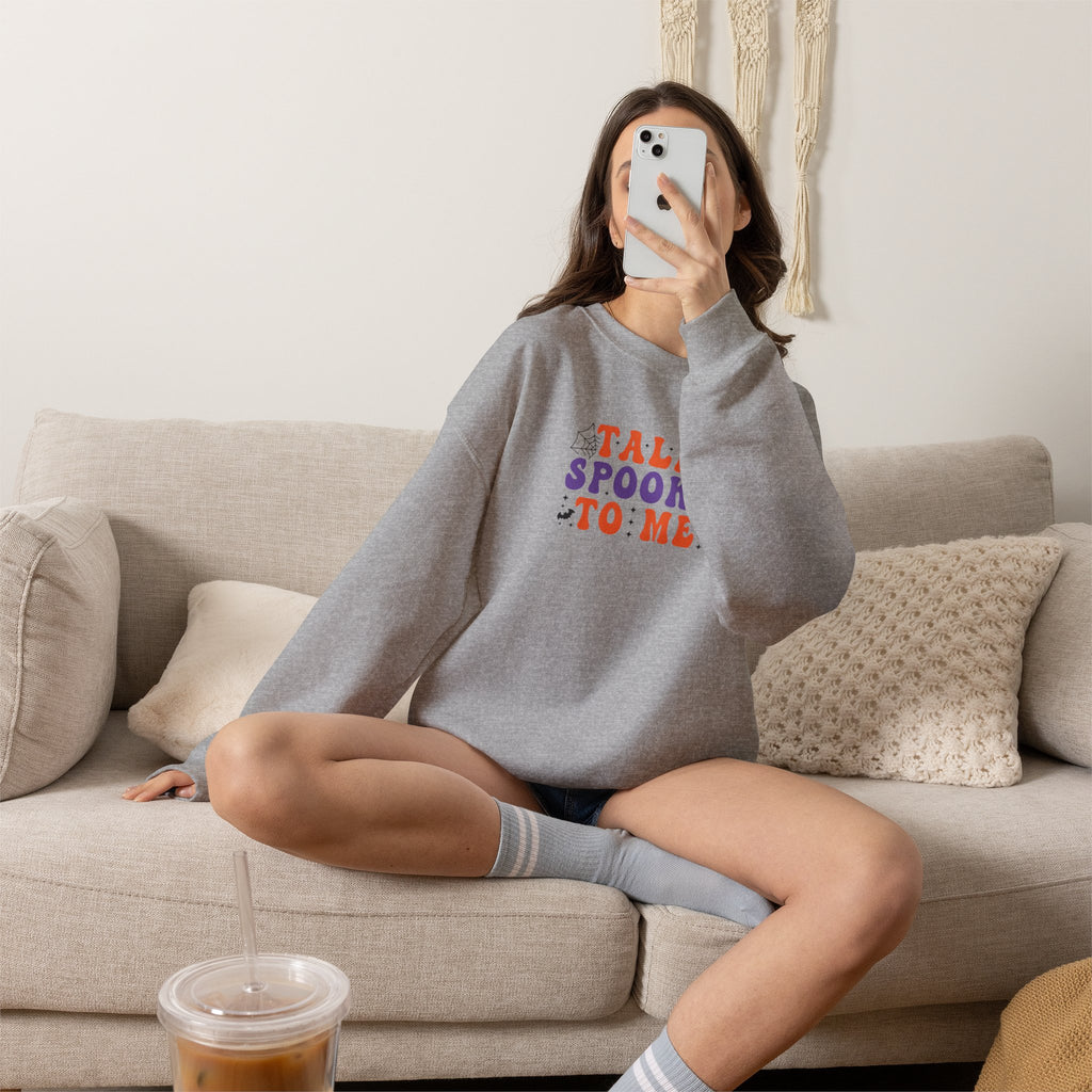 Talk Spooky To Me Crewneck Sweatshirt — Halloween Graphic Pullover