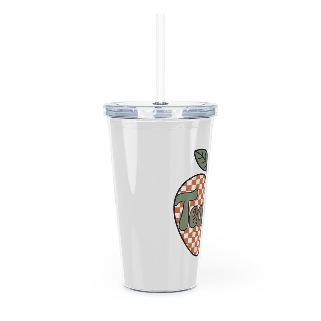 Teacher Checkered Apple Tumbler with Straw