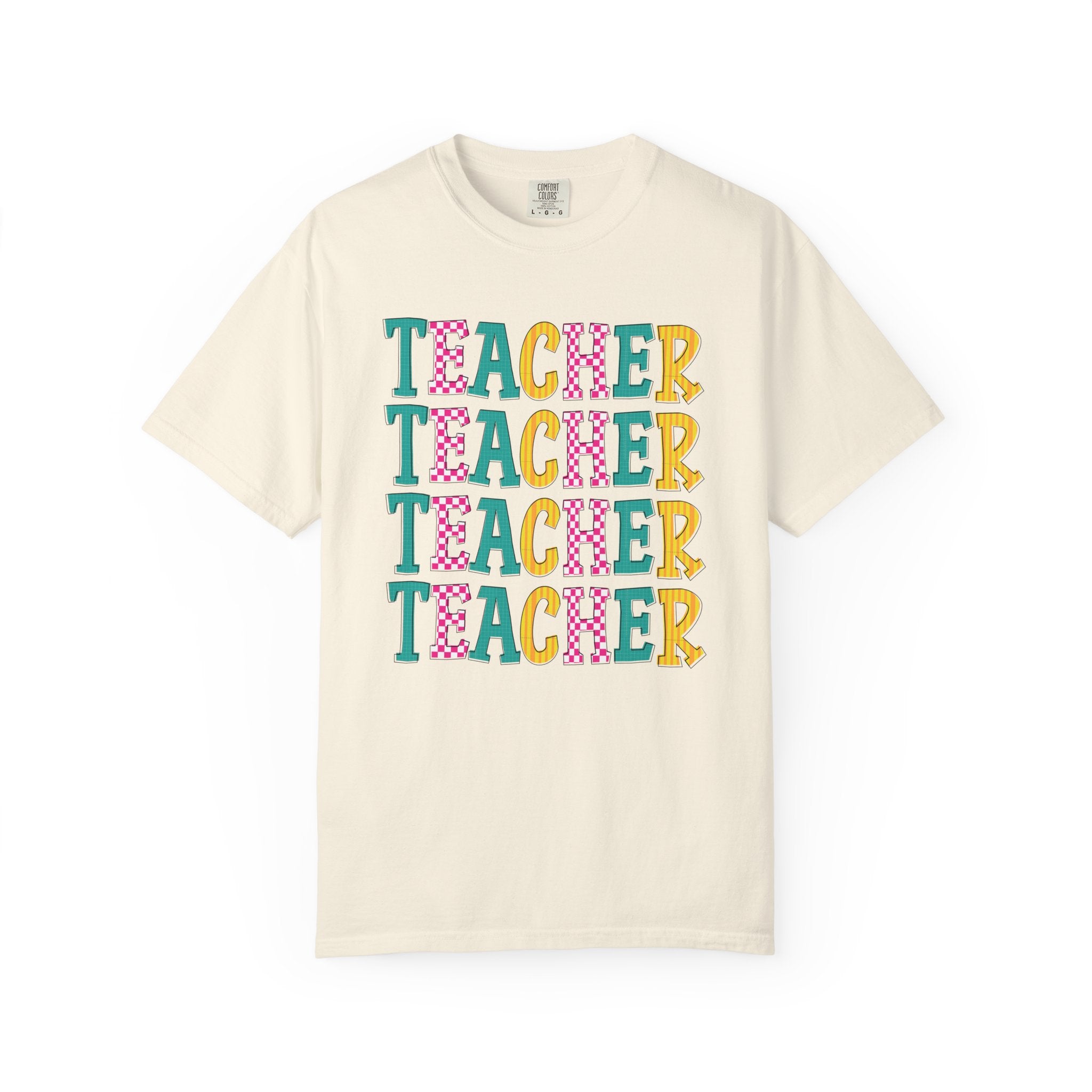 Teacher Repeat Pattern T-Shirt — Colorful Back-to-School Gift