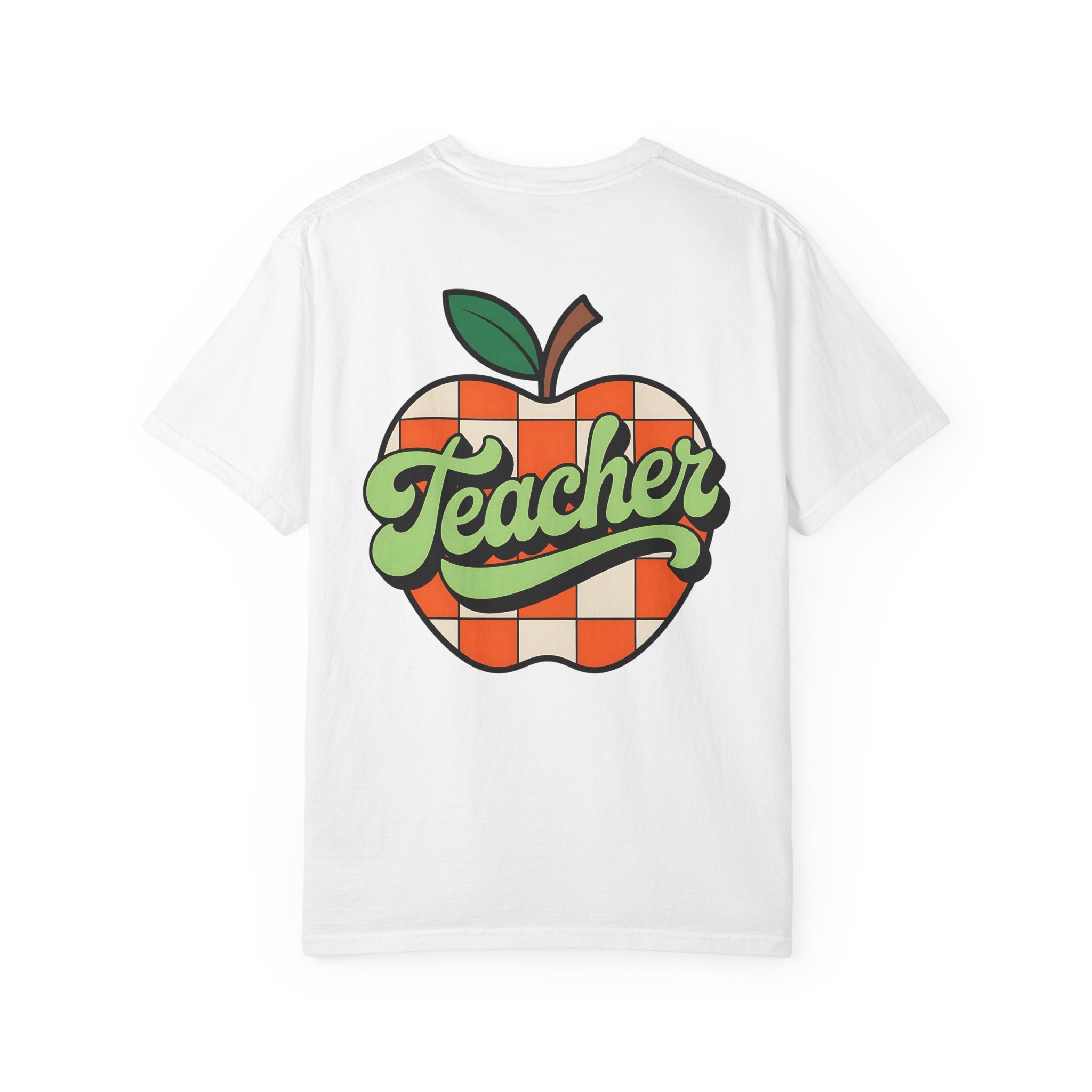 Teacher Apple T‑Shirt — Retro Check Classroom Gift