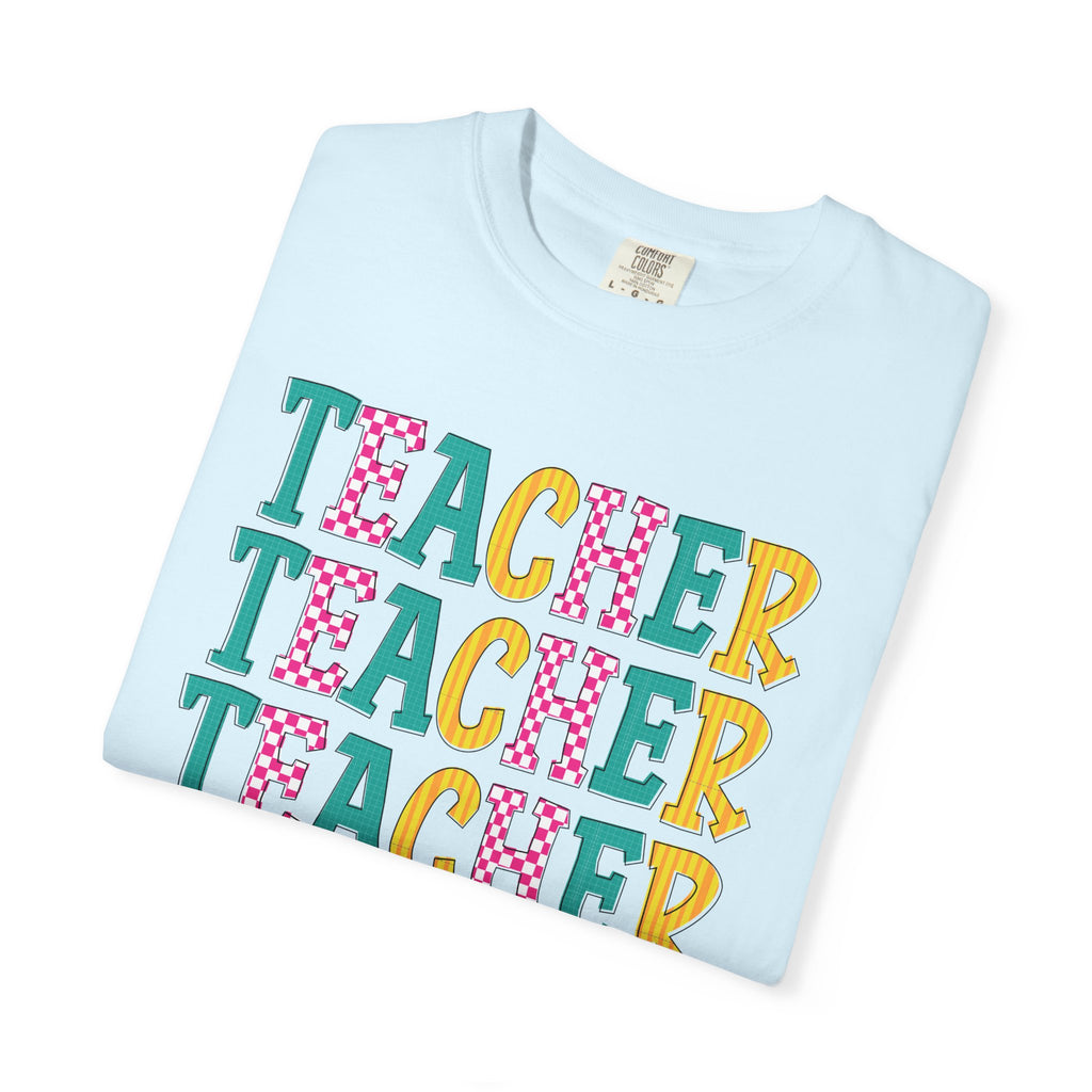 Teacher Repeat Pattern T-Shirt — Colorful Back-to-School Gift