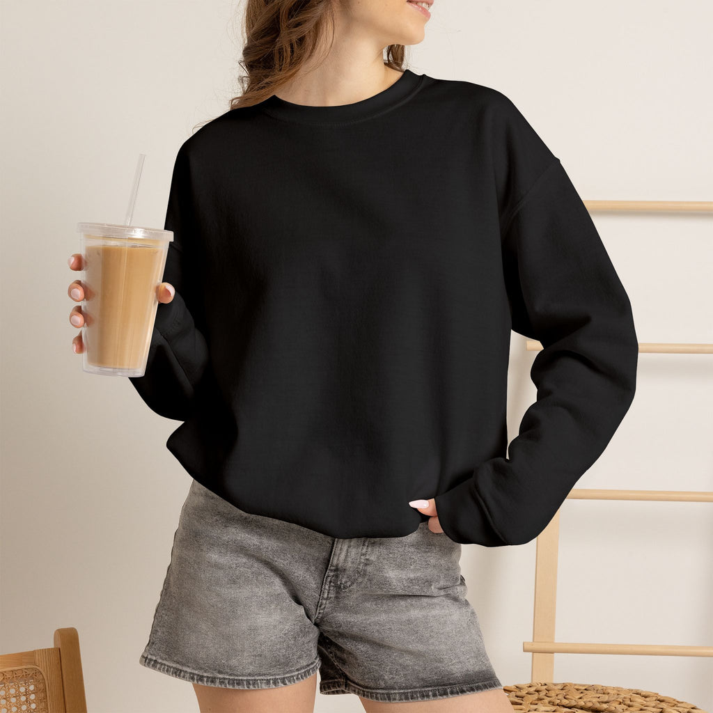 Black Minimalist Crewneck Sweatshirt — Subtle Tone-on-Tone Script
