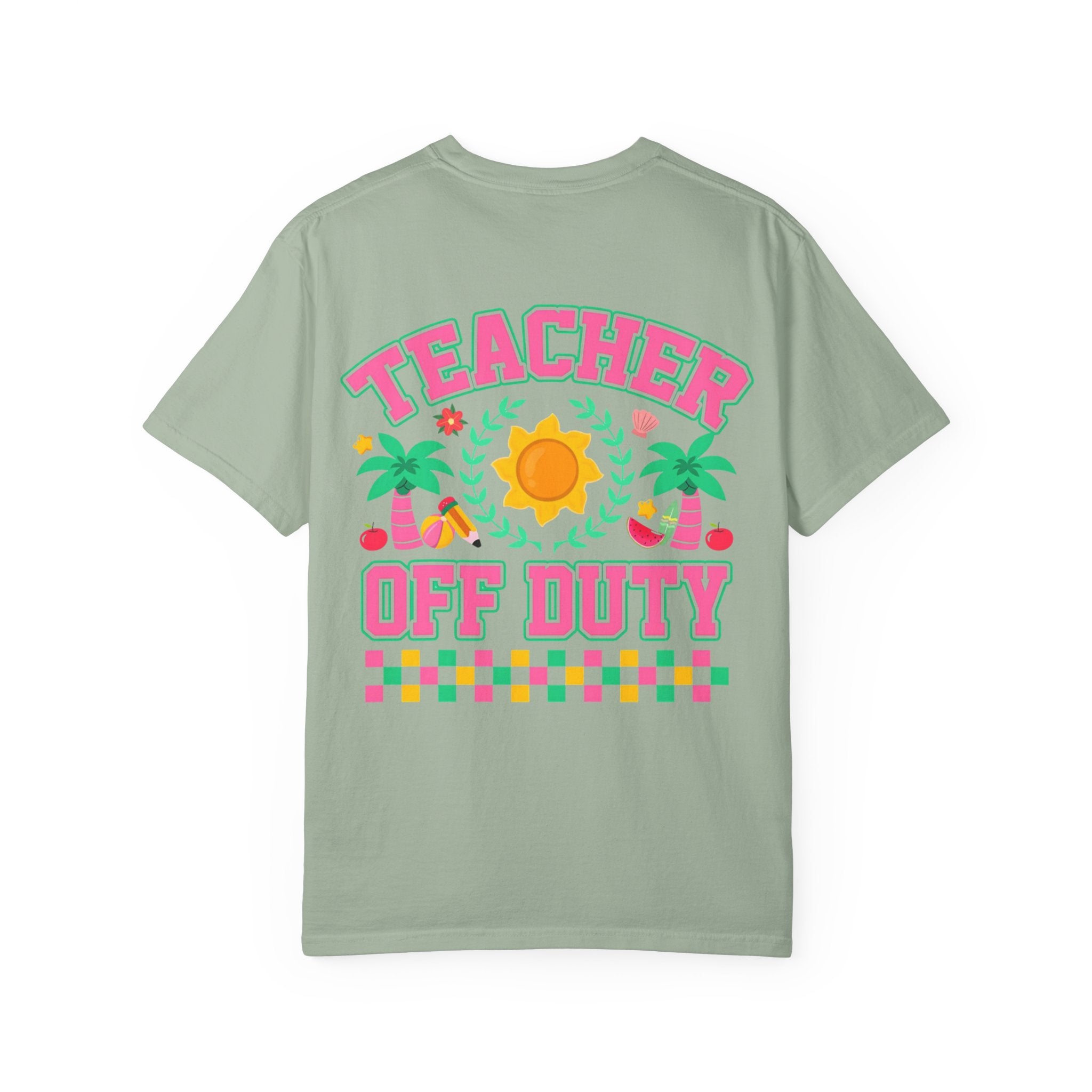 Teacher Off Duty T-Shirt | Beach Sun Palm Trees Retro Checkerboard