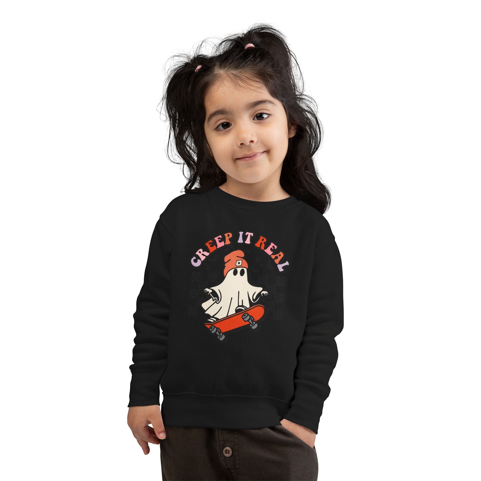 Toddler Sweatshirt — "Creep It Real" Skate Ghost Graphic Kids Pullover