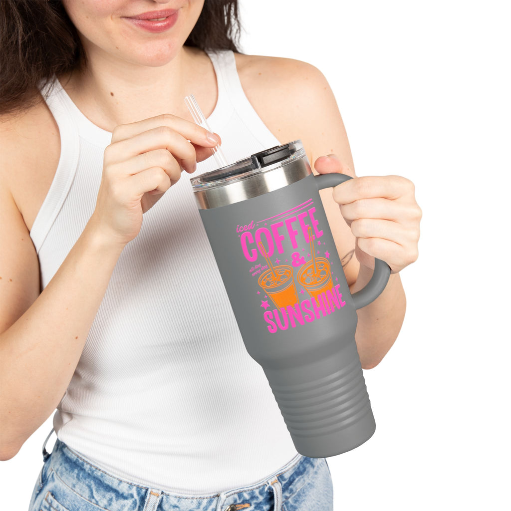 40oz Insulated Travel Mug - "Coffee & Sunshine" Tropical Iced Latte Tumbler
