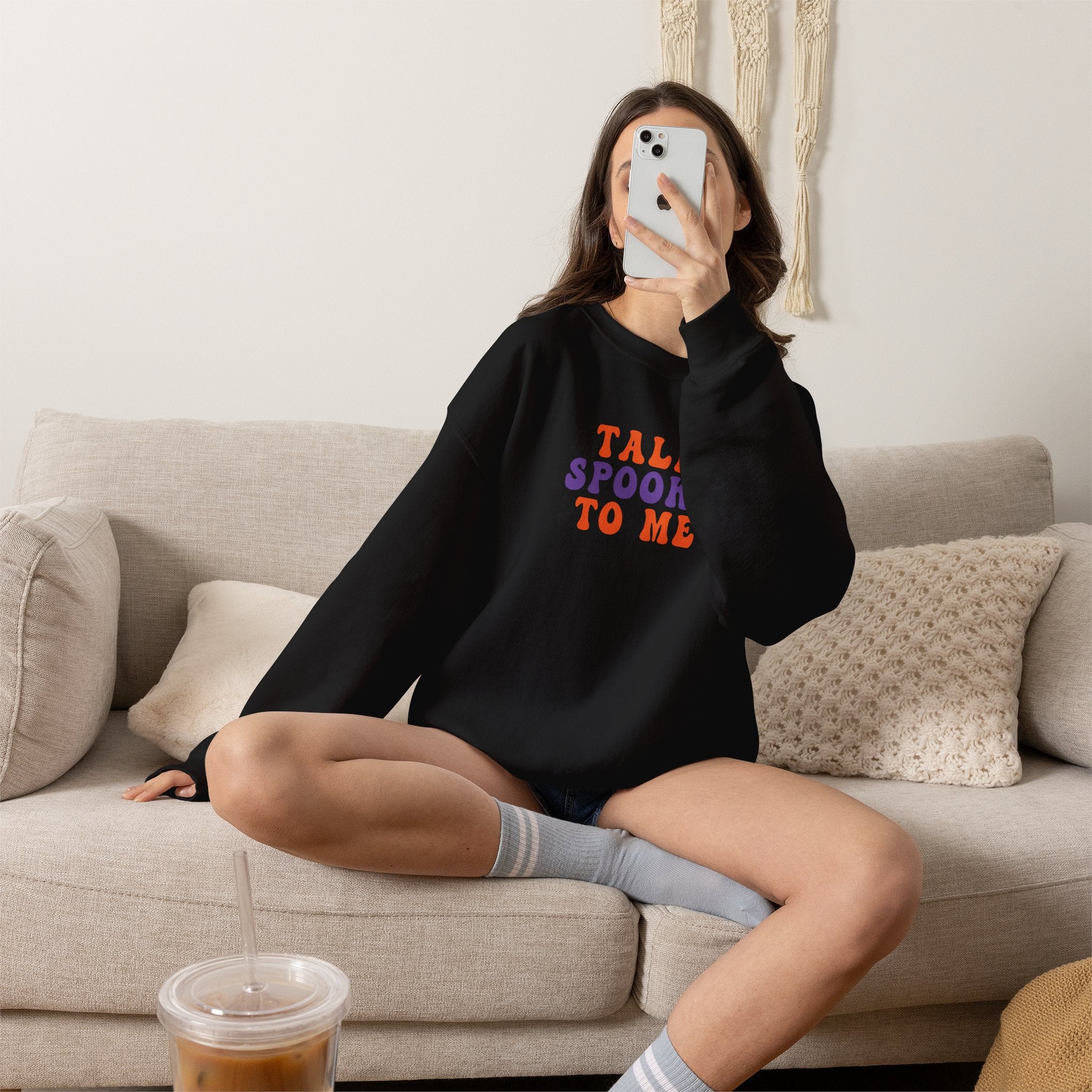 Talk Spooky To Me Crewneck Sweatshirt — Halloween Graphic Pullover