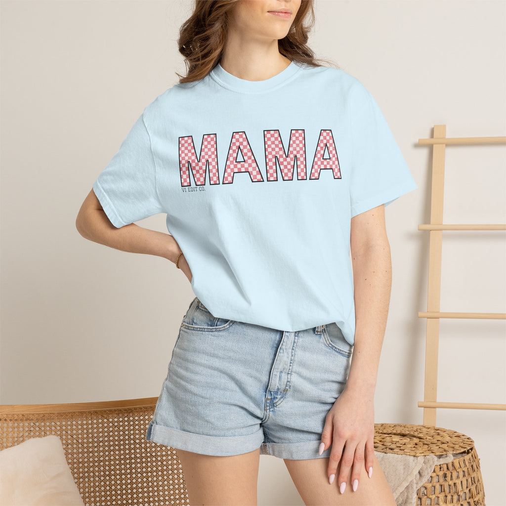 Mama Checkered Letters T-Shirt | Pink Plaid Typography Tee