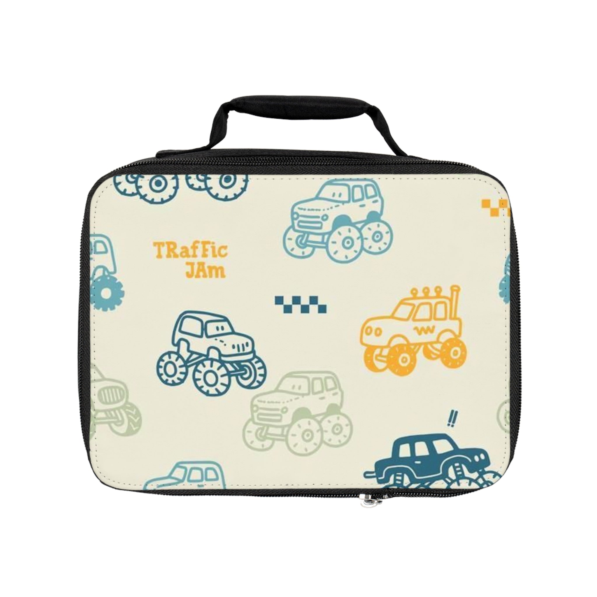 Kids Monster Truck Lunch Bag – 'Traffic Jam' Pattern Insulated Lunchbox