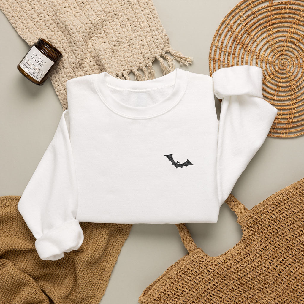 Bat Chest Crewneck Sweatshirt – Minimal Halloween Bat Graphic
